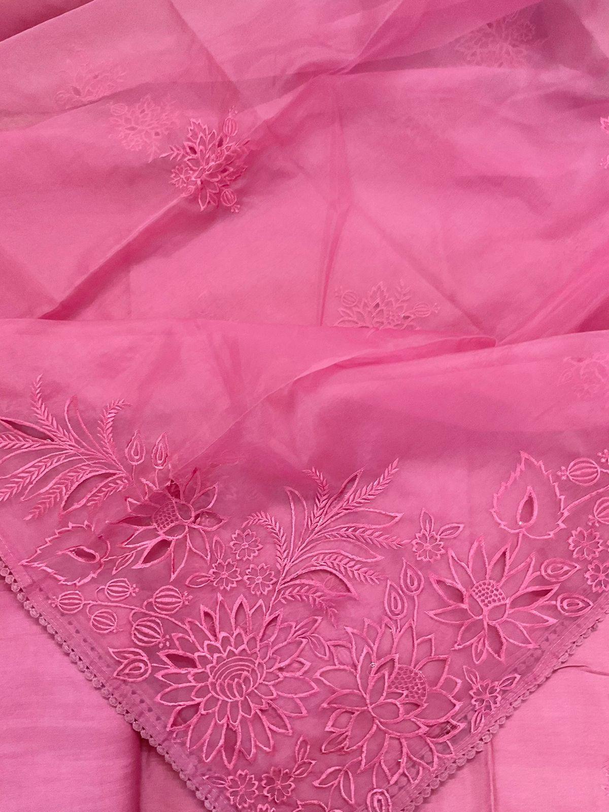 Pure Chanderi Embroidered Suit - Pink