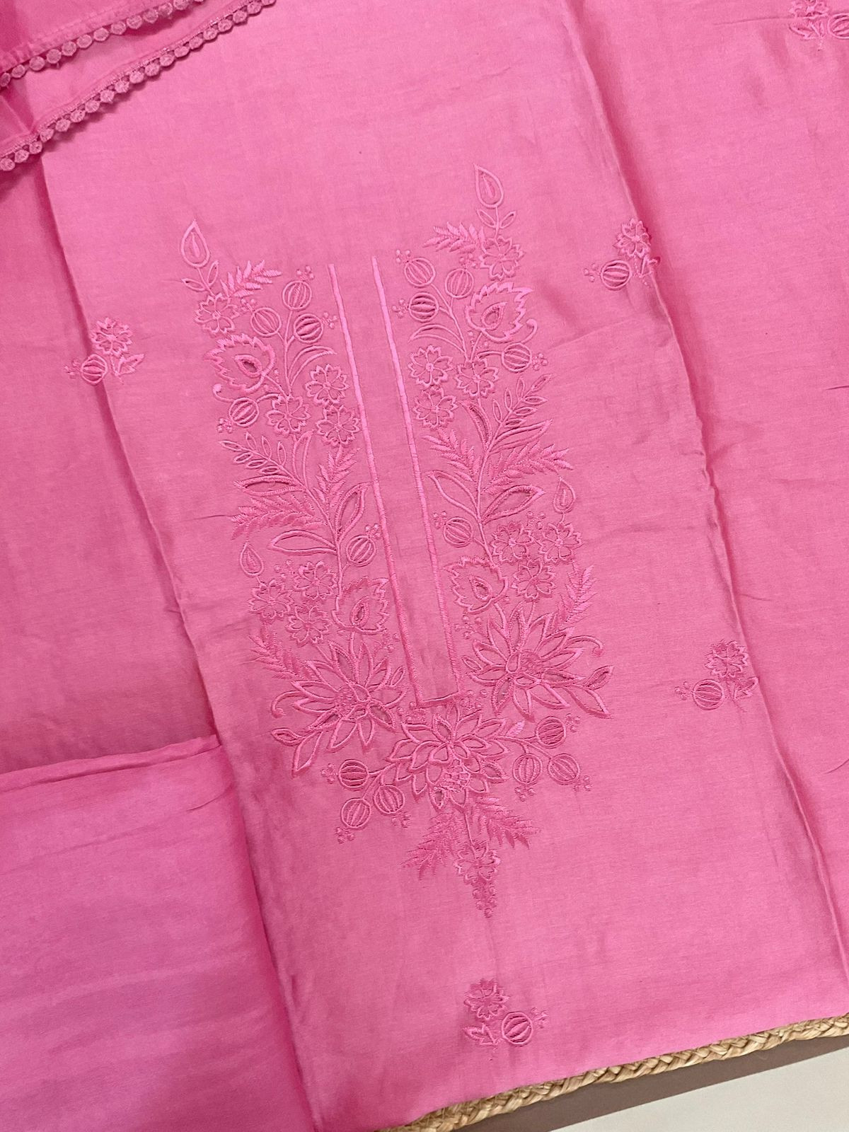 Pure Chanderi Embroidered Suit - Pink