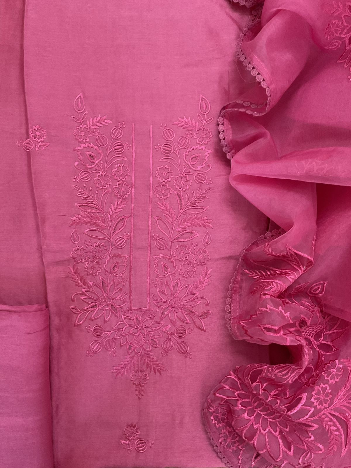 Pure Chanderi Embroidered Suit - Pink