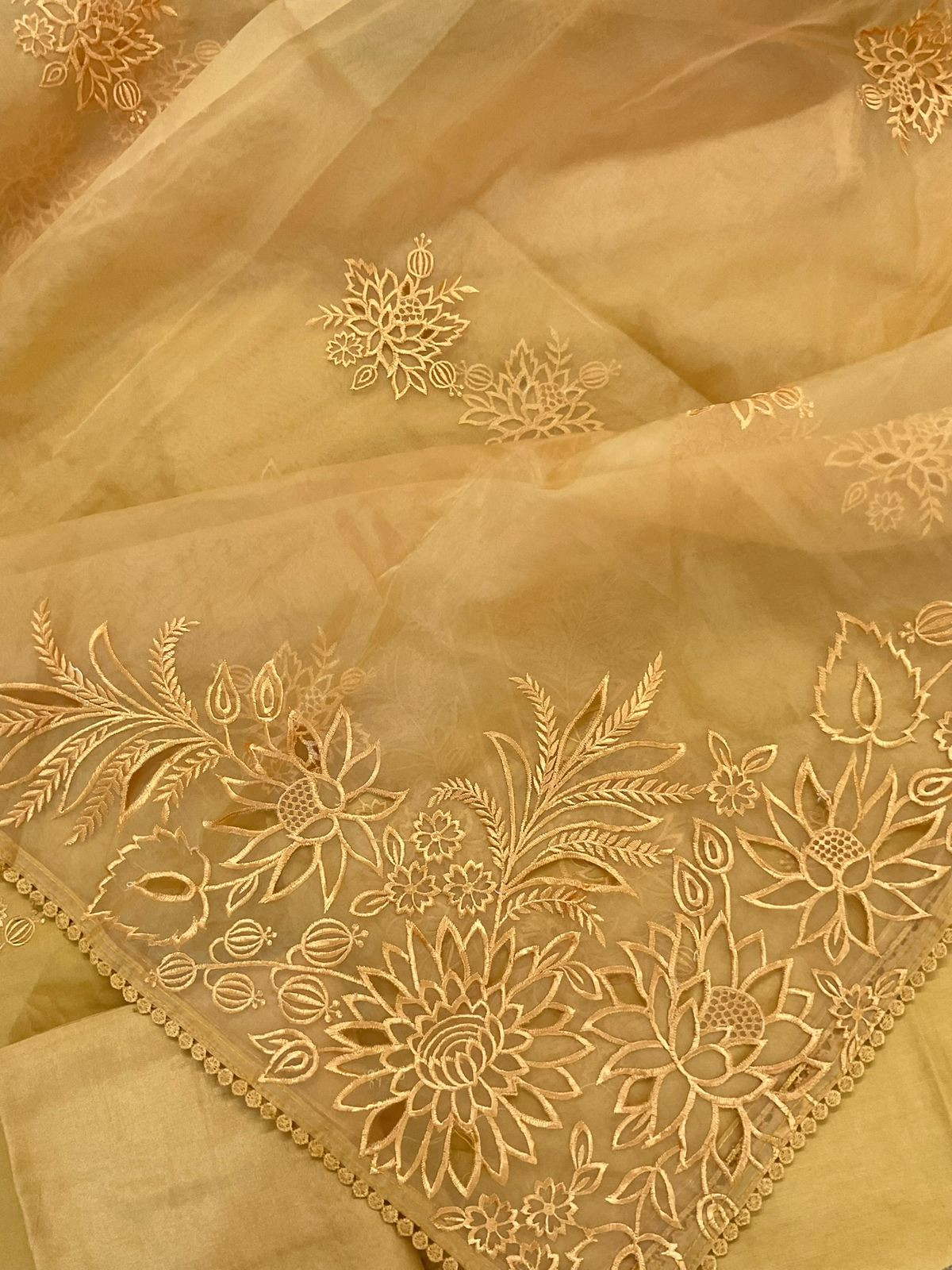 Pure Chanderi Embroidered Suit - Yellow