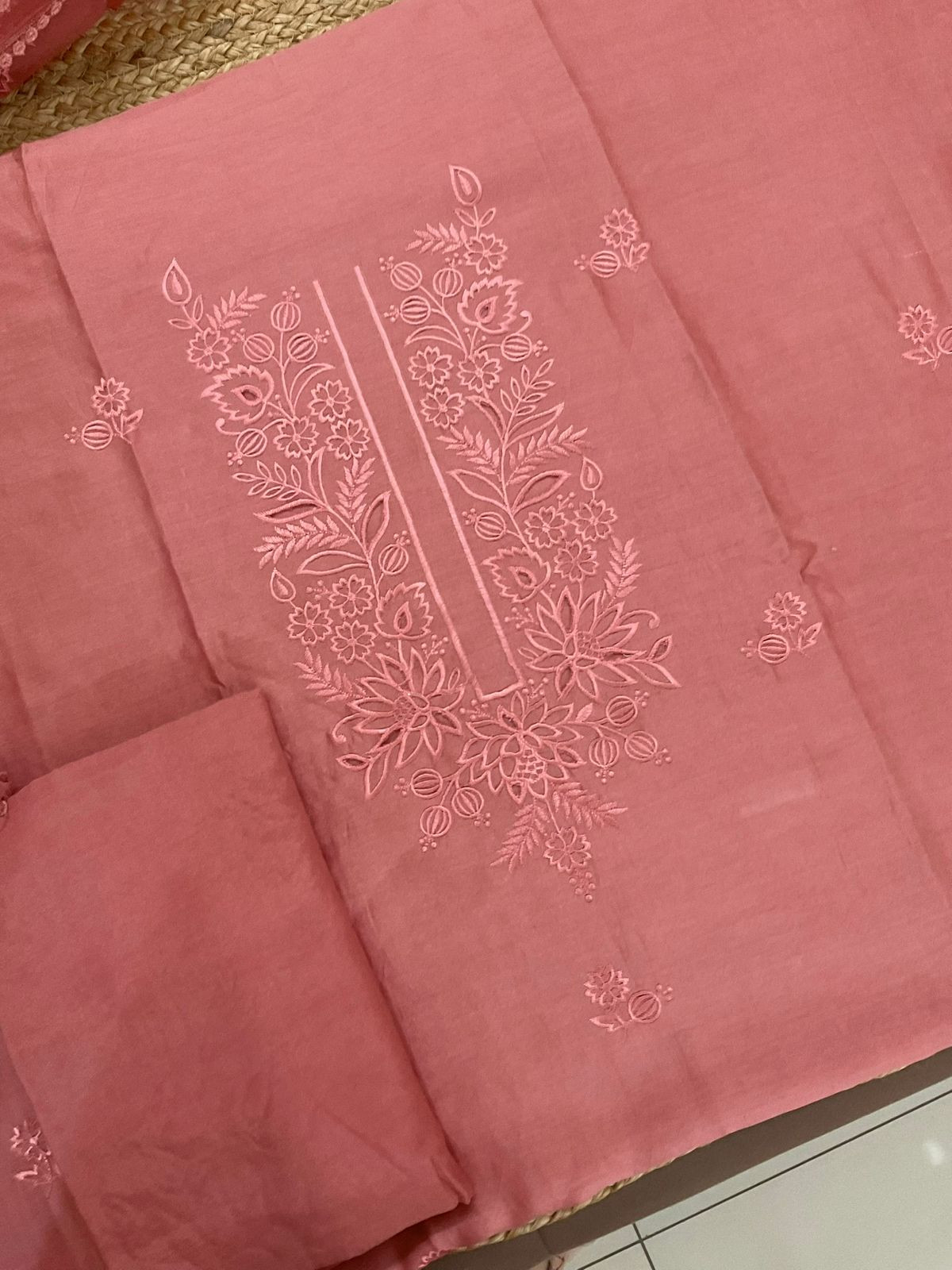 Pure Chanderi Embroidered Suit - Peach