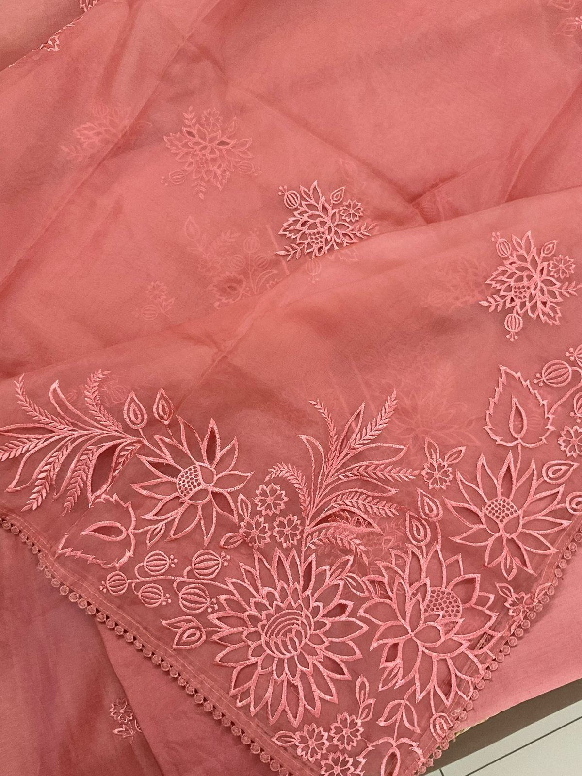Pure Chanderi Embroidered Suit - Peach