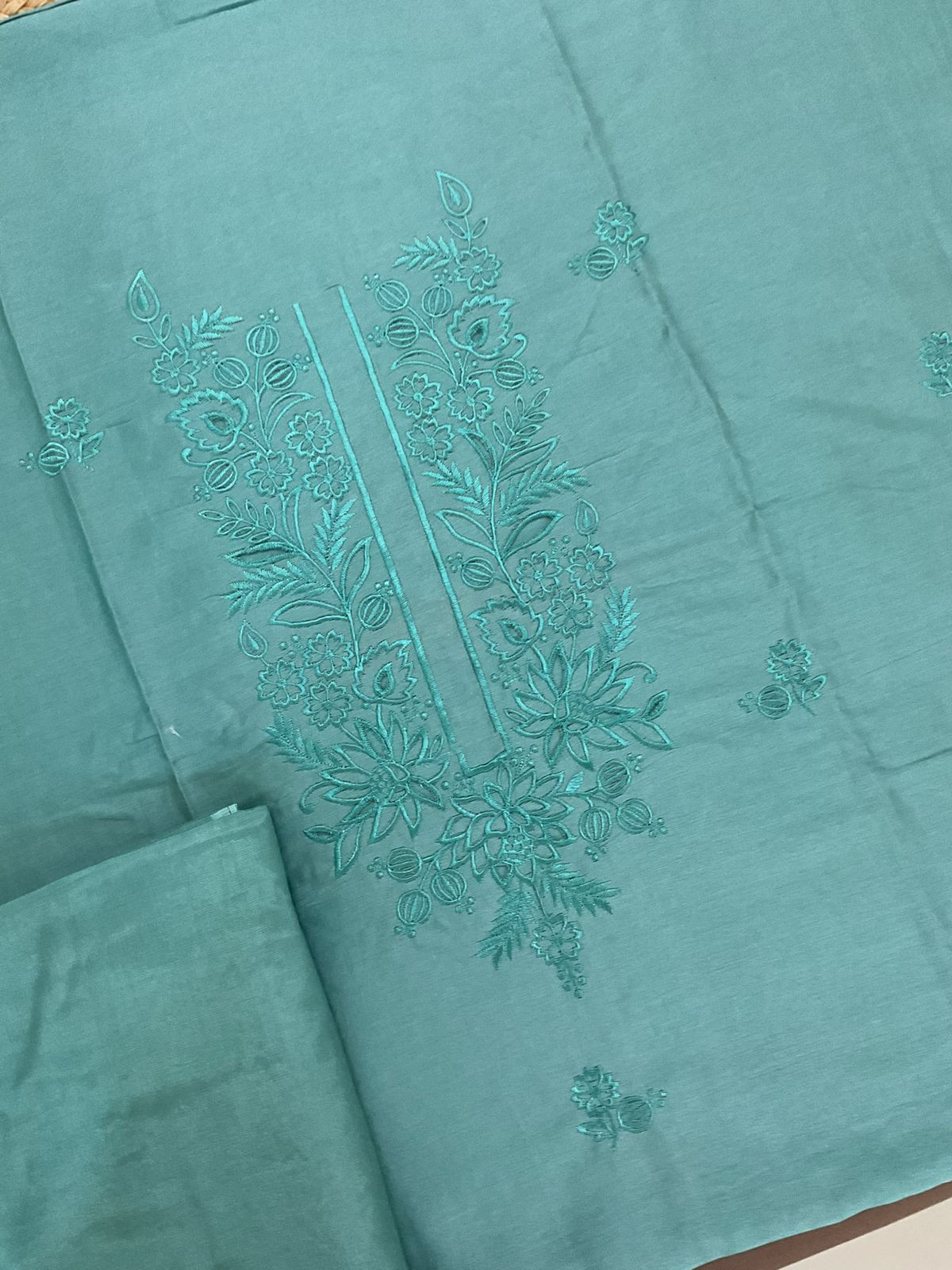 Pure Chanderi Embroidered Suit - Blue