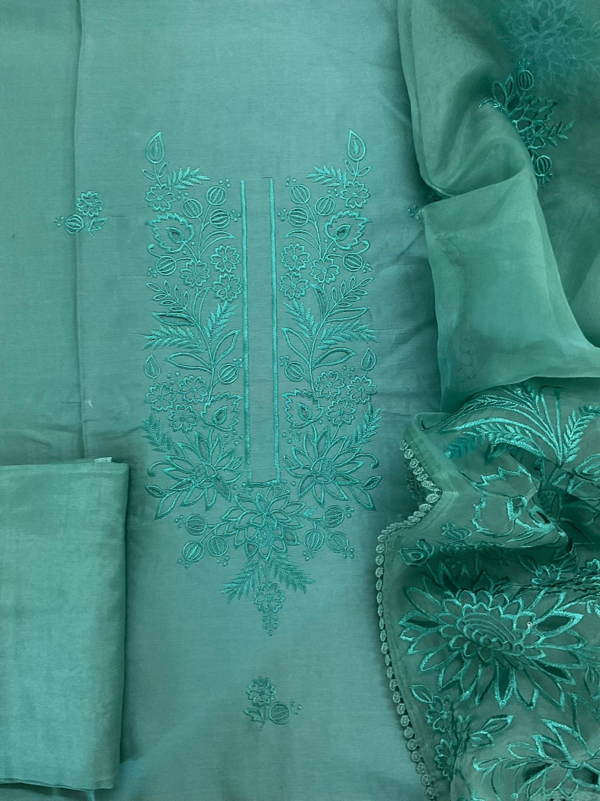 Pure Chanderi Embroidered Suit - Blue