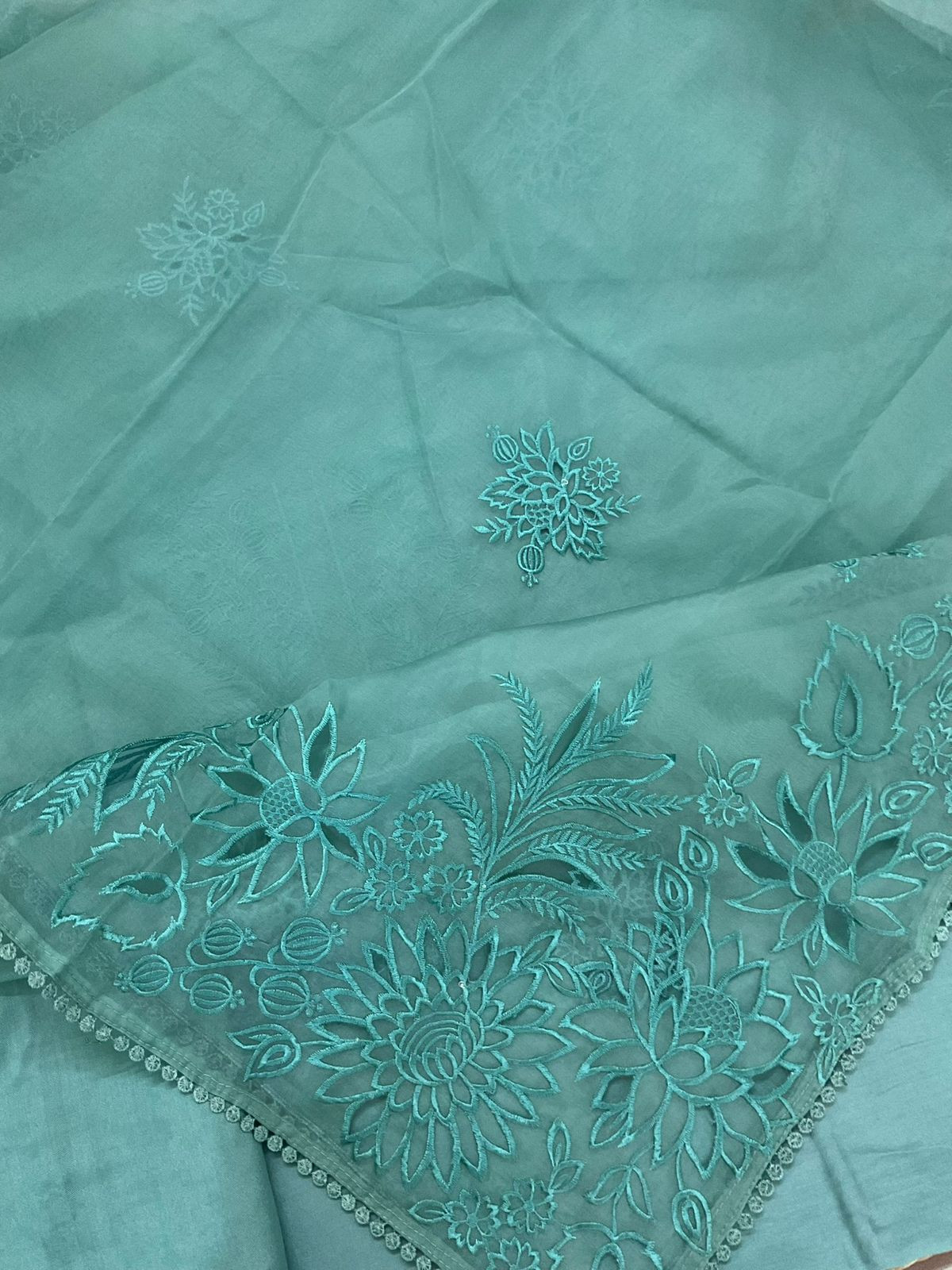 Pure Chanderi Embroidered Suit - Blue