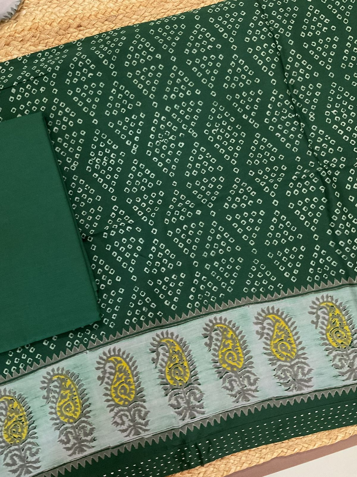 Soft Chanderi Printed Embroidered Border Suit - Green