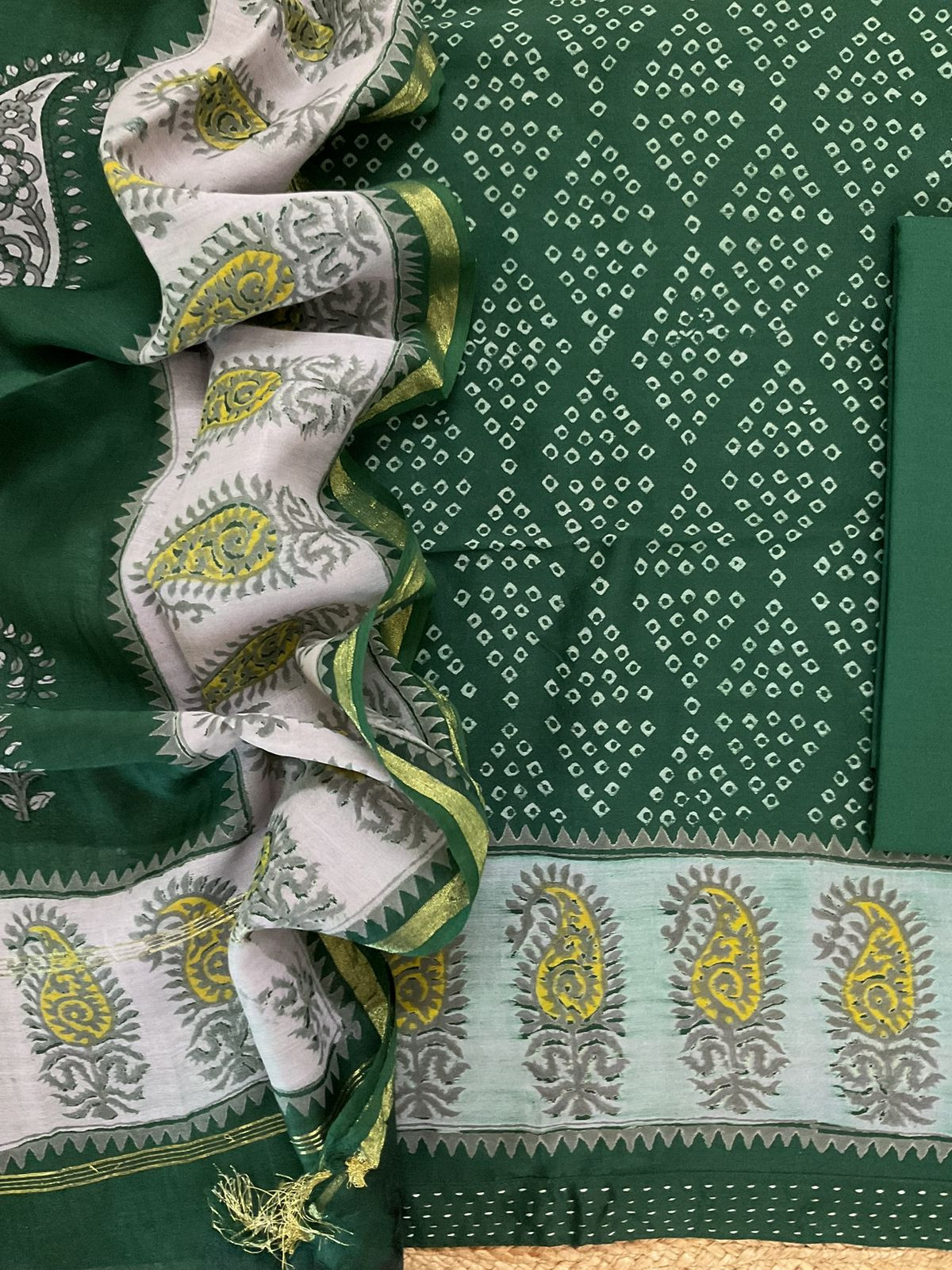 Soft Chanderi Printed Embroidered Border Suit - Green