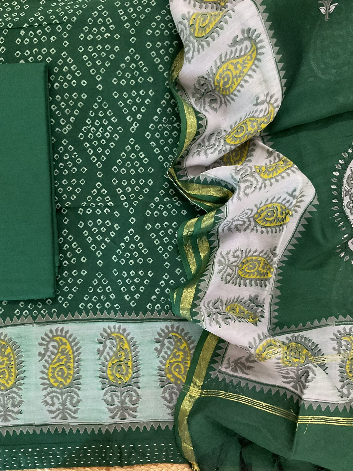 Soft Chanderi Printed Embroidered Border Suit - Green