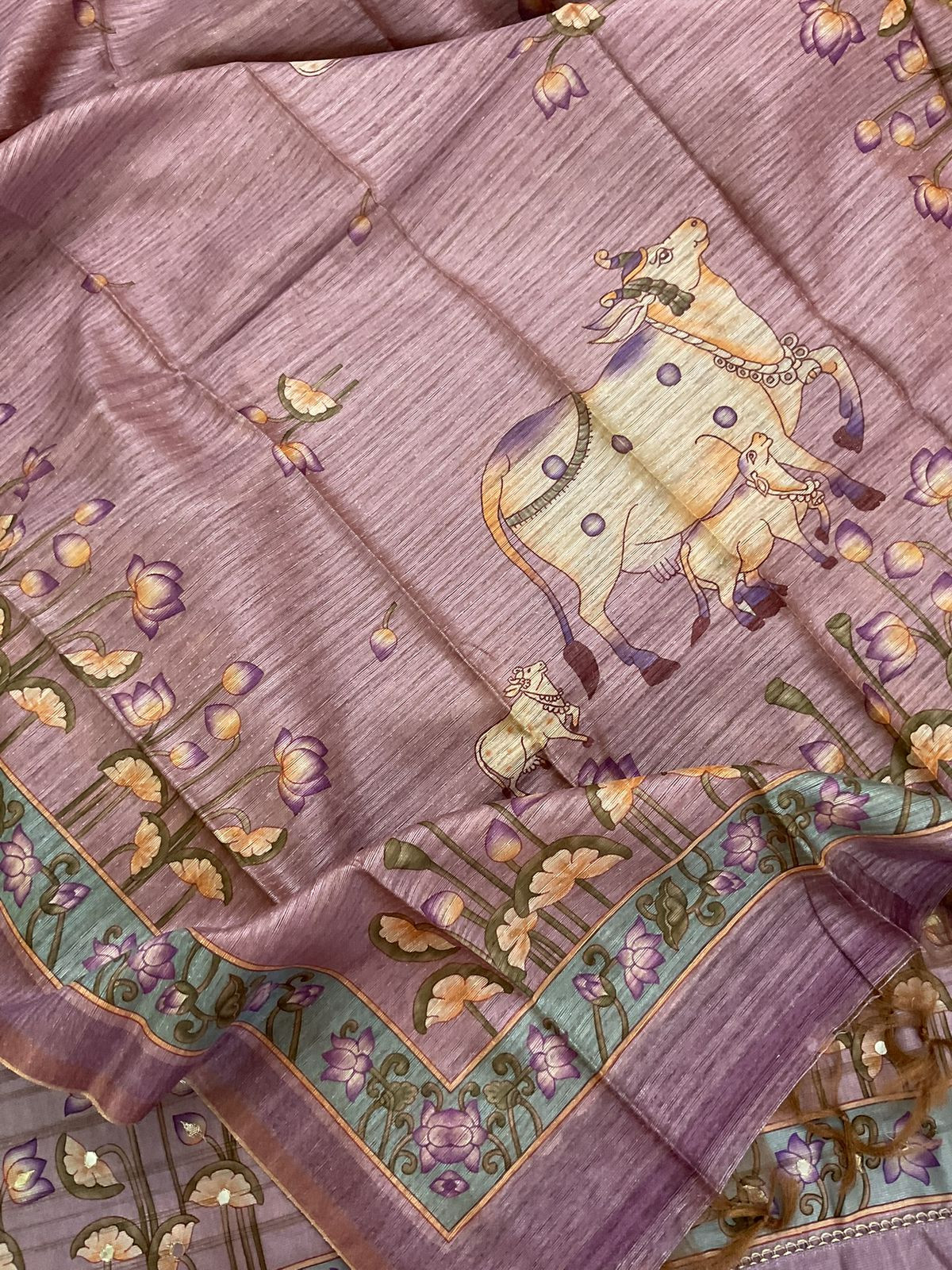 Soft Fine Raw Silk Printed Embroidered Suit - Purple