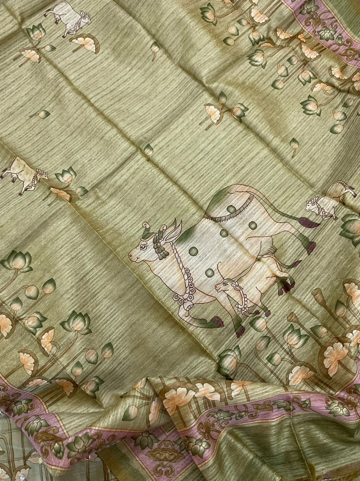 Soft Fine Raw Silk Printed Embroidered Suit - Green