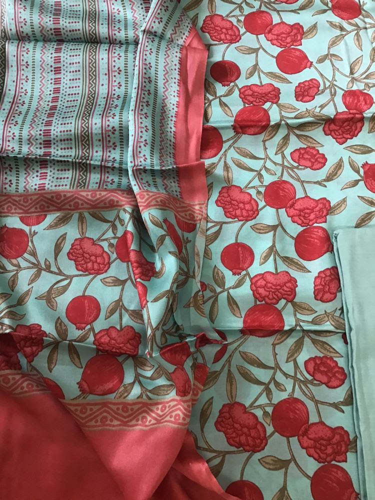 Image of Pure Satin Crepe Printed Suit - Blue