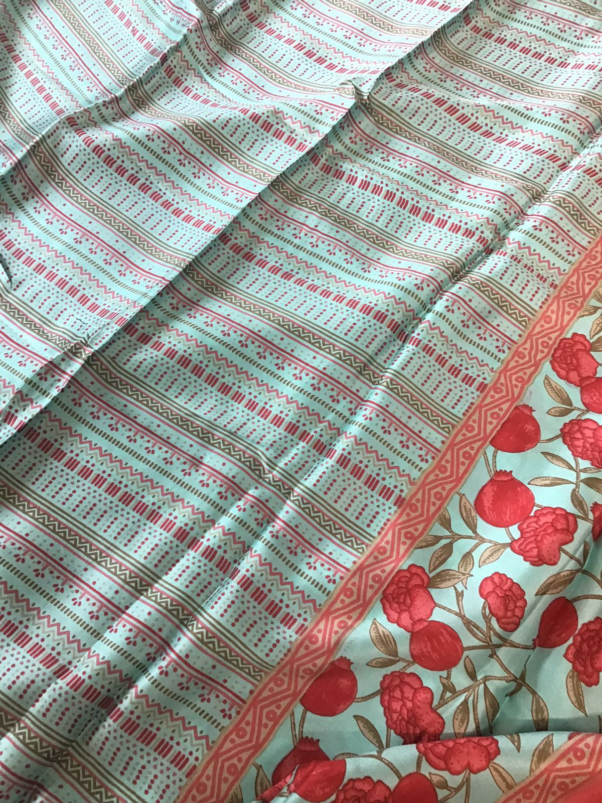 Pure Satin Crepe Printed Suit - Blue