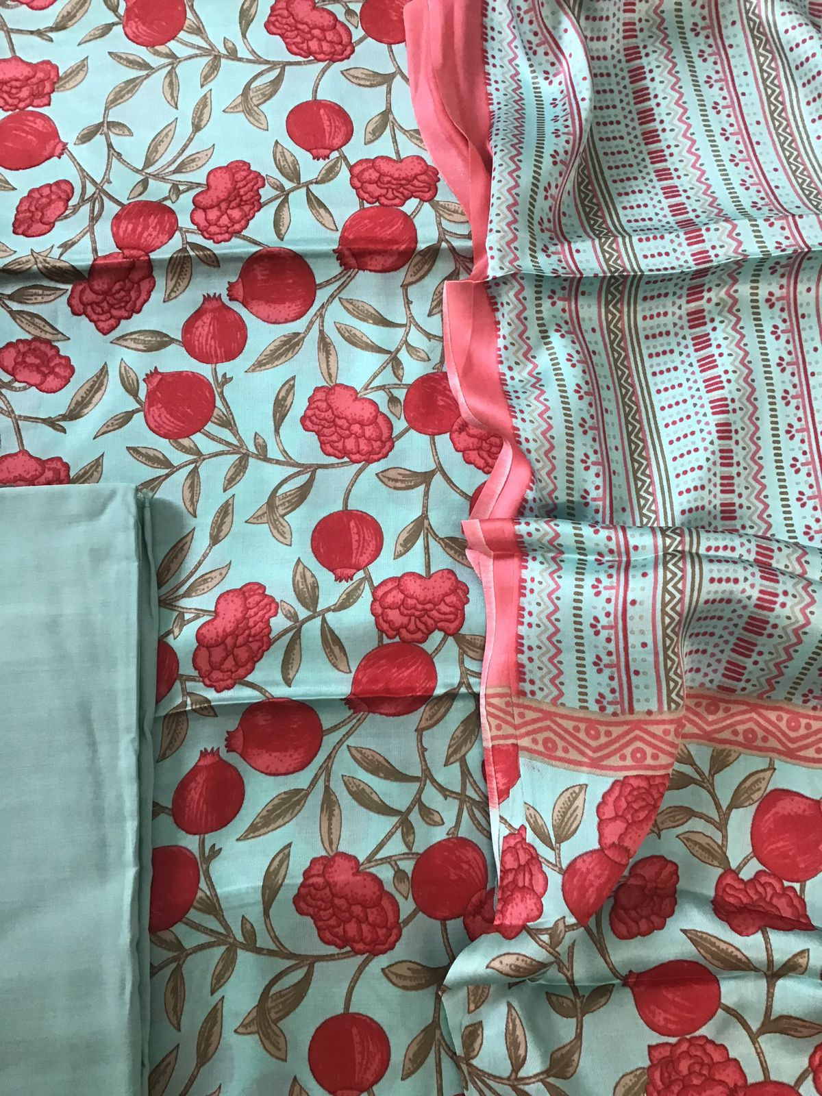 Pure Satin Crepe Printed Suit - Blue