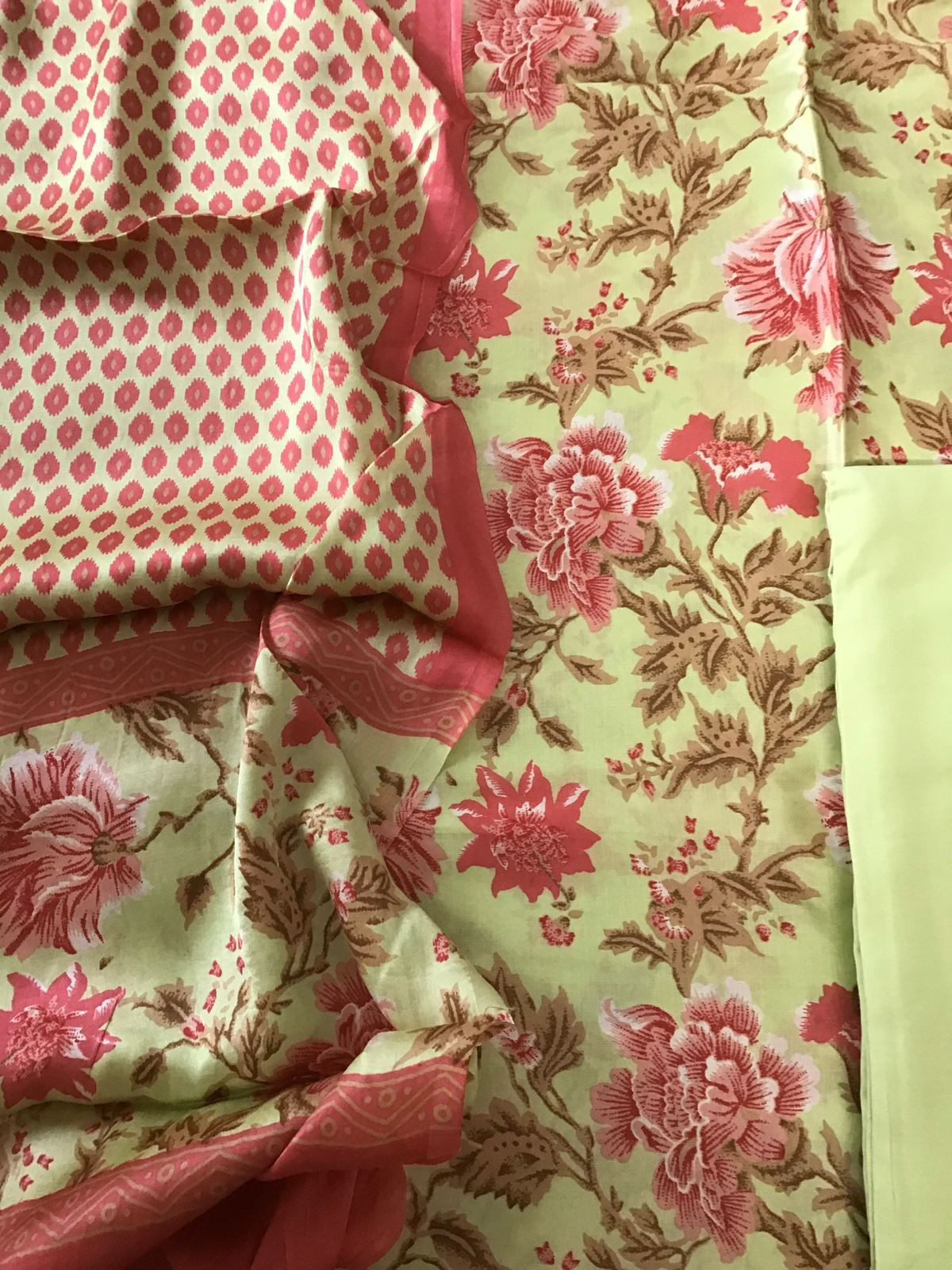 Pure Satin Crepe Printed Suit - Green