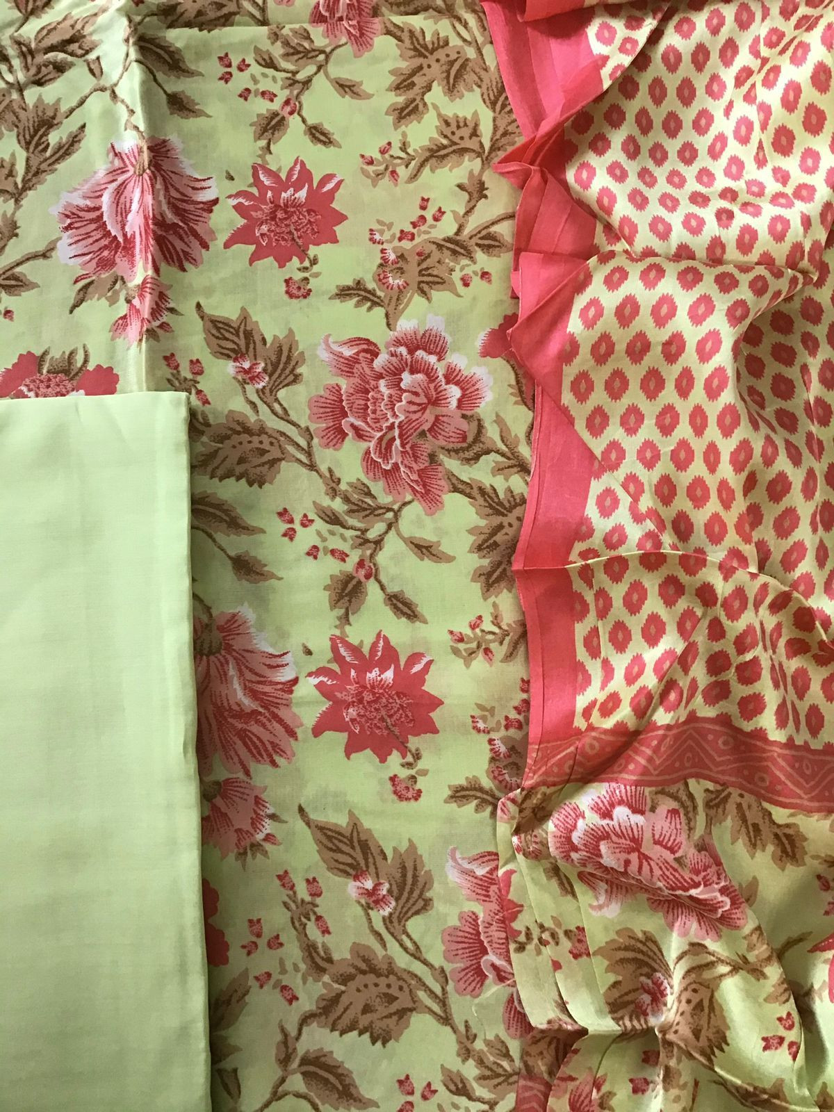 Pure Satin Crepe Printed Suit - Green