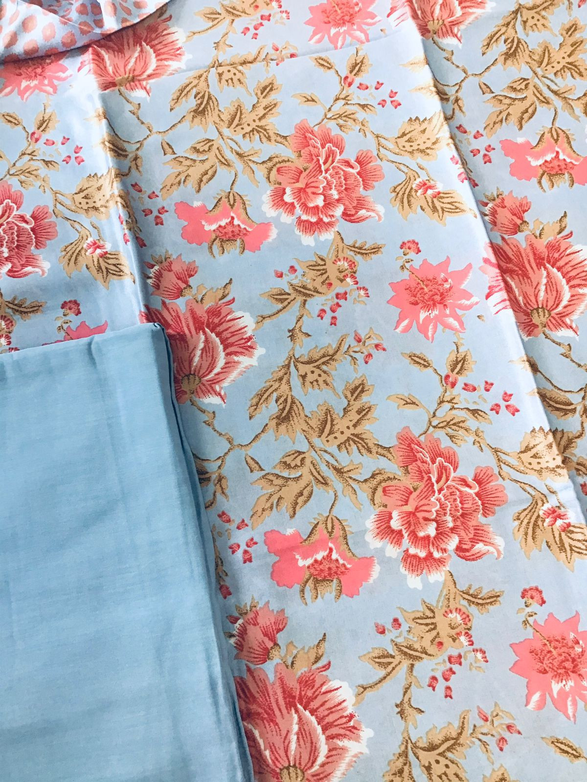 Pure Satin Crepe Printed Suit - Blue