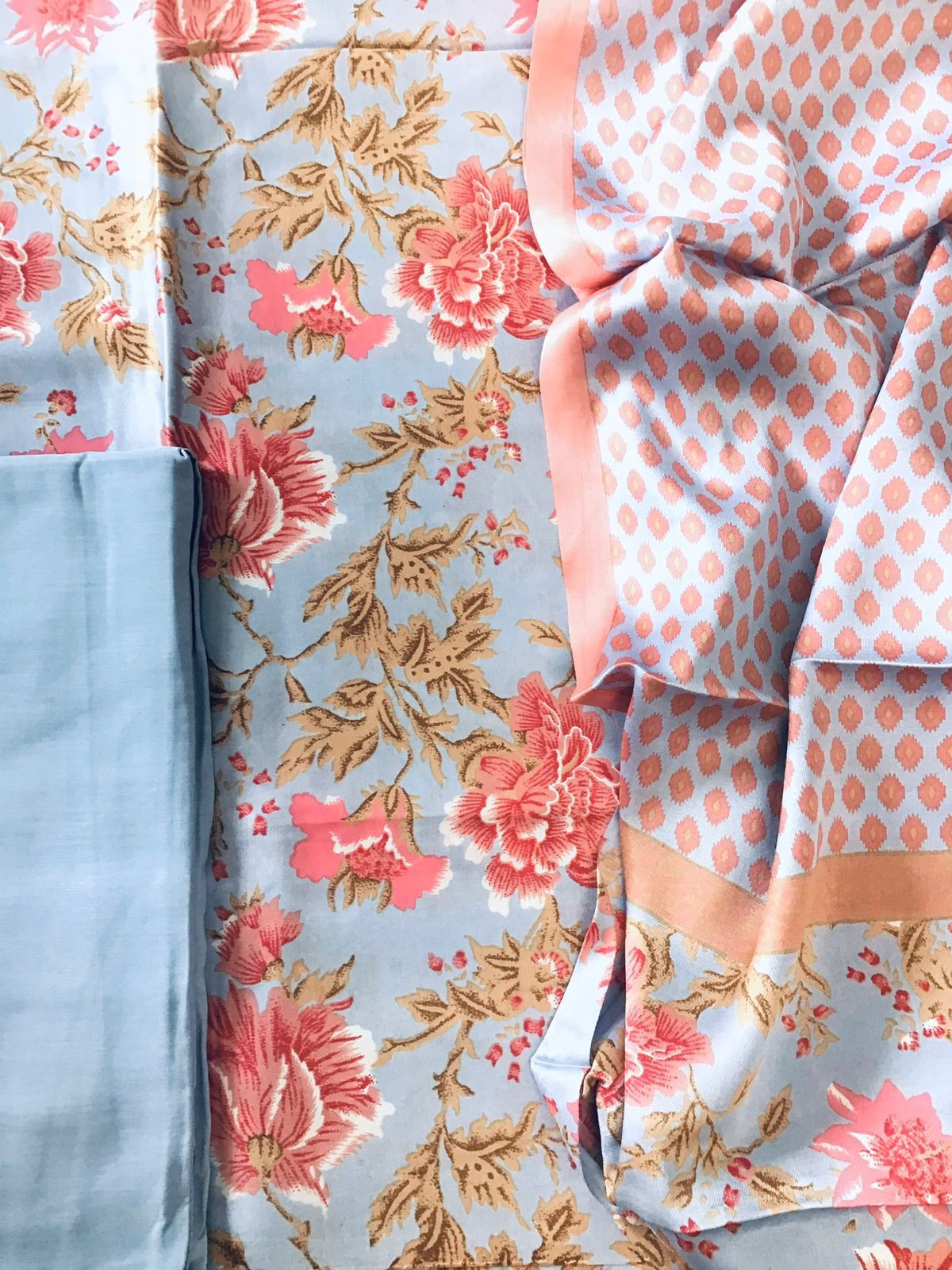 Pure Satin Crepe Printed Suit - Blue