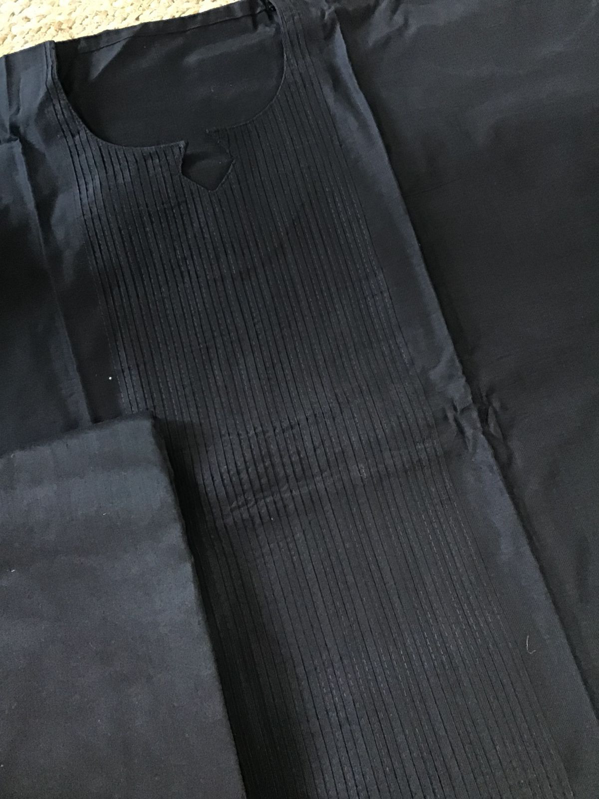 Pure Cotton Silk Printed Embroidered Suit - Black