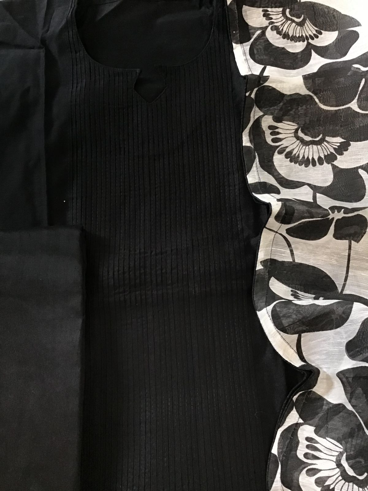 Pure Cotton Silk Printed Embroidered Suit - Black