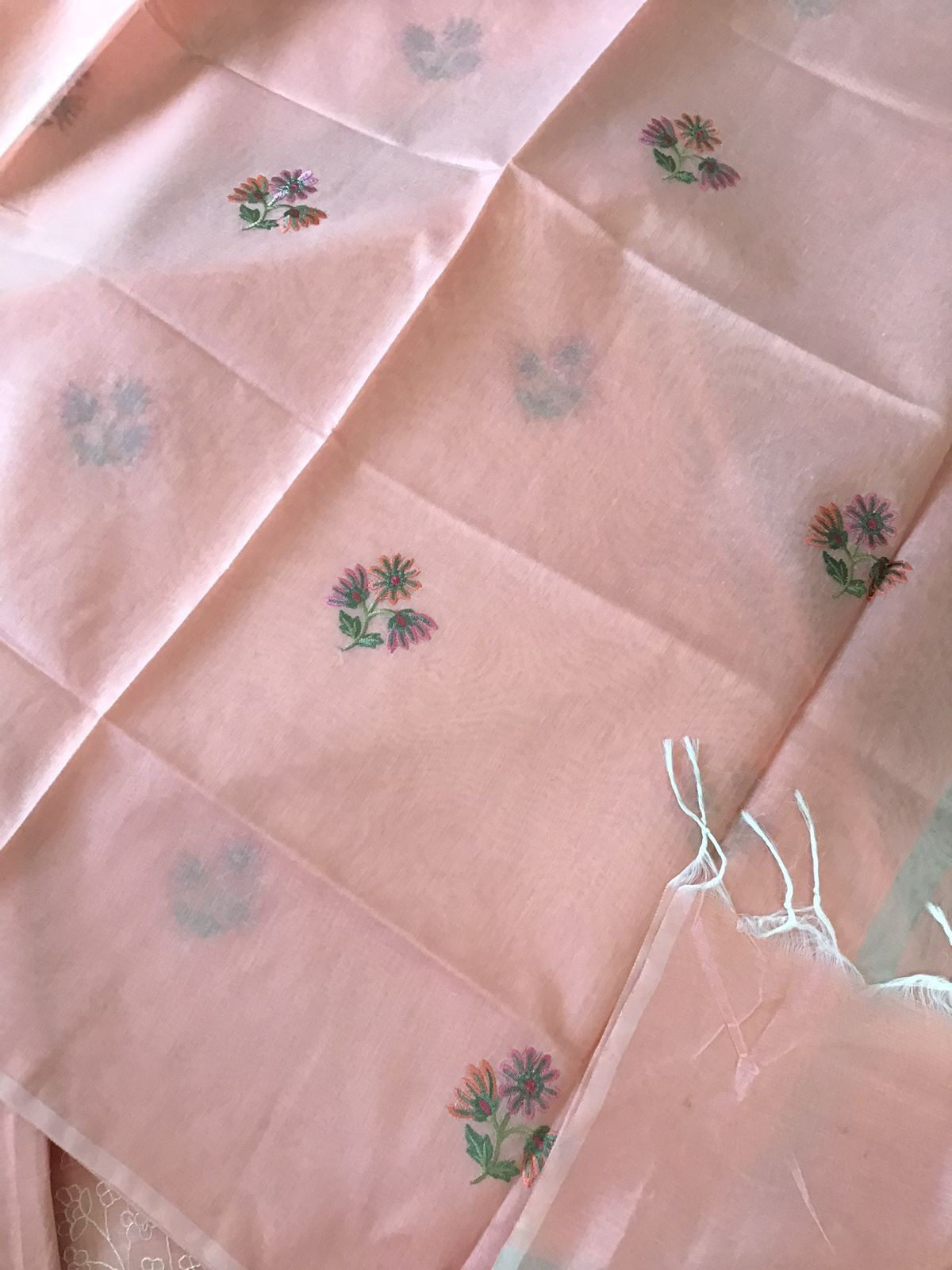 Soft Chanderi Embroidered Suit - Peach