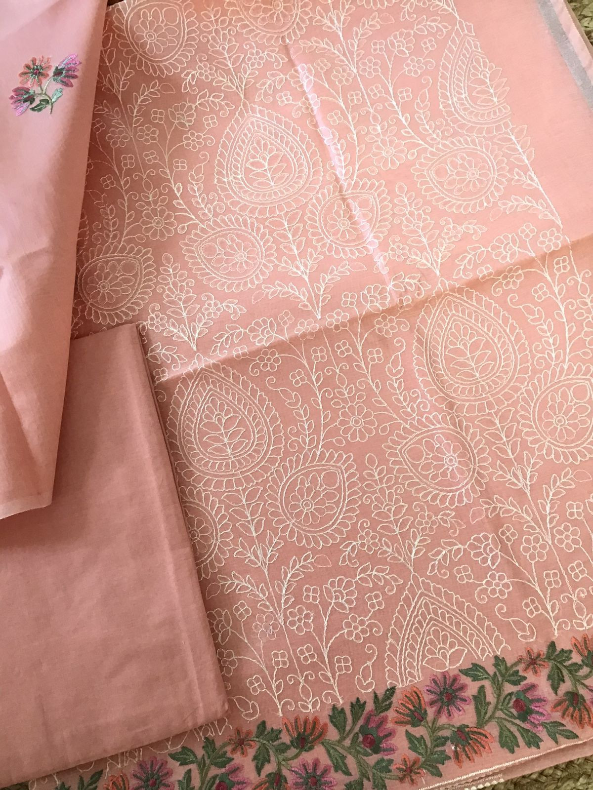 Soft Chanderi Embroidered Suit - Peach