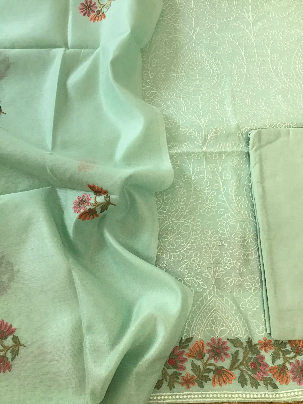 Soft Chanderi Embroidered Suit - Green