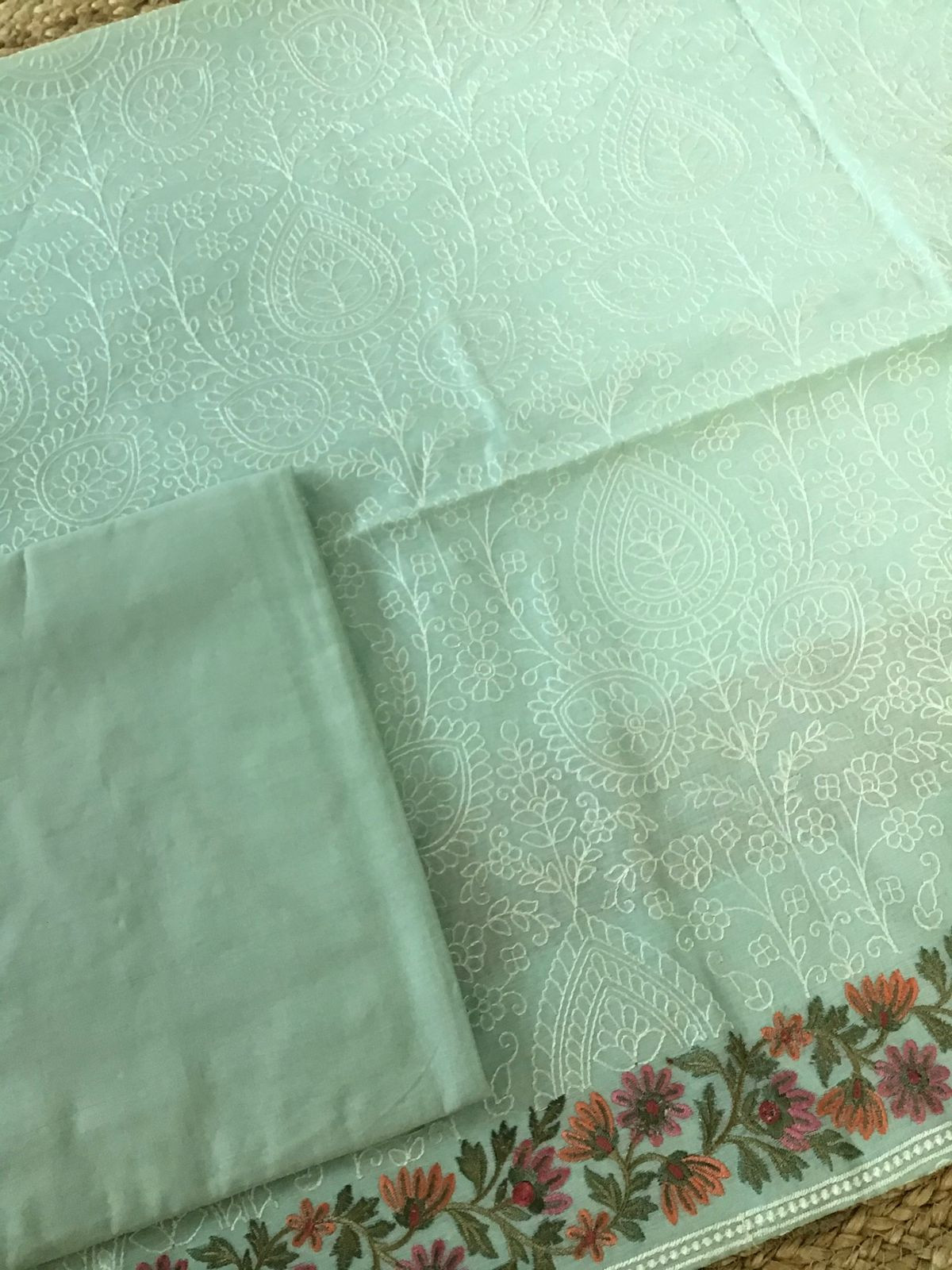 Soft Chanderi Embroidered Suit - Green