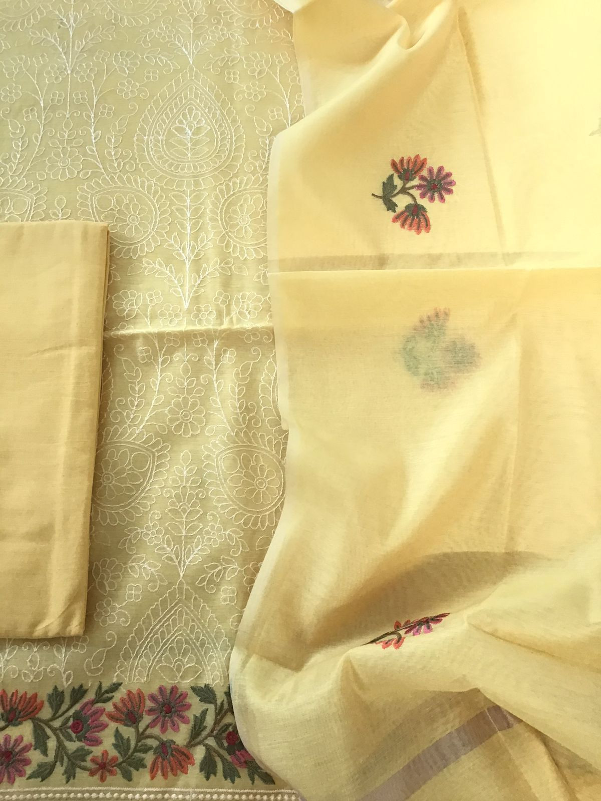 Soft Chanderi Embroidered Suit - Yellow