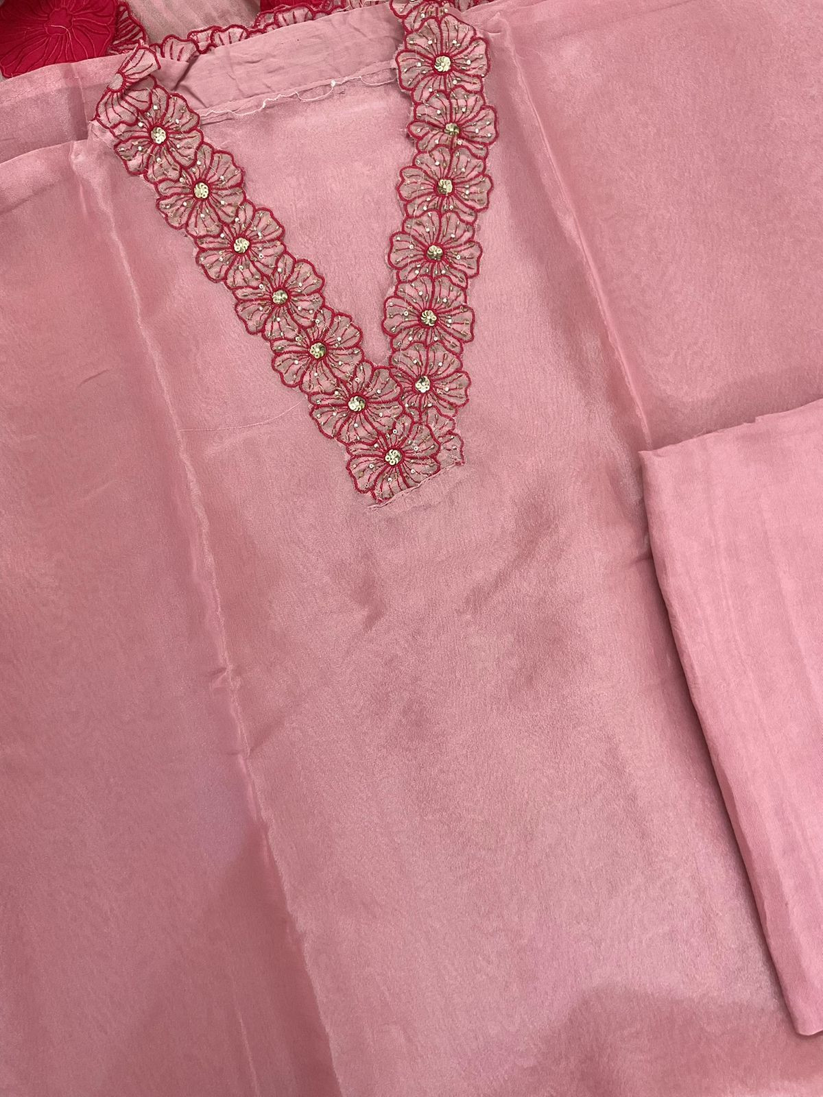 Pure Shimmer Silk Embroidered Suit - Pink