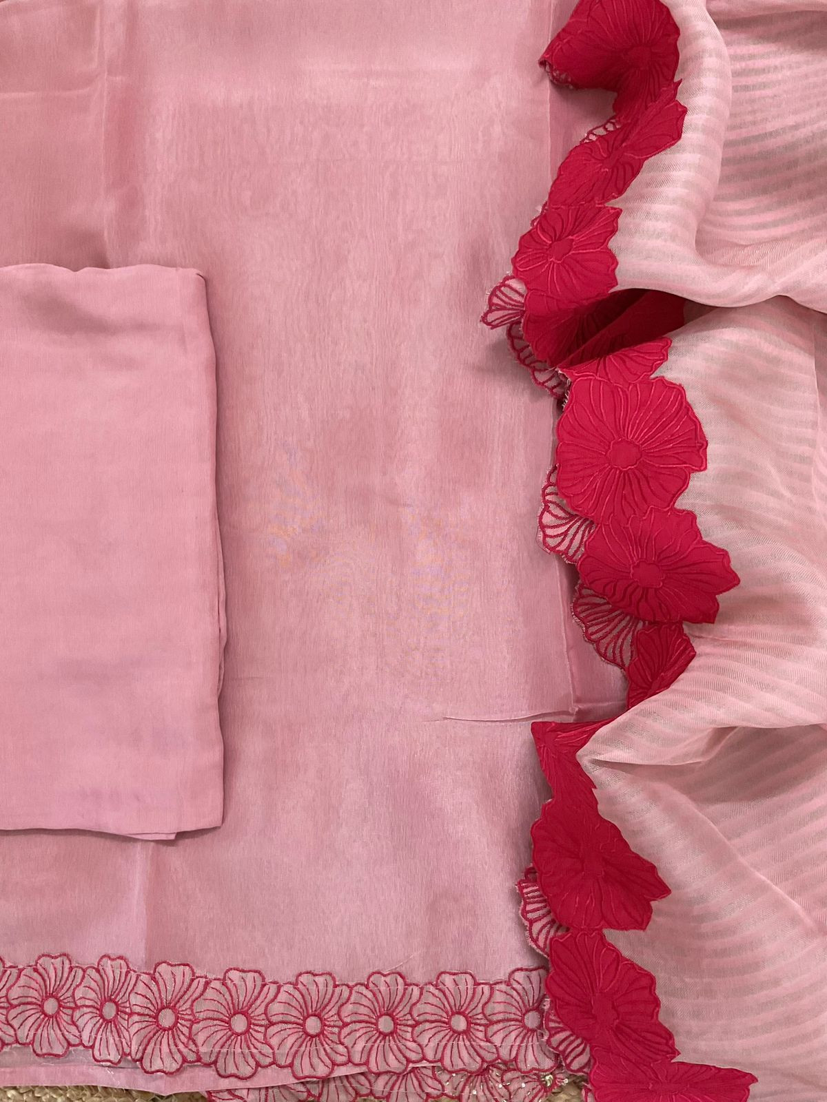 Pure Shimmer Silk Embroidered Suit - Pink