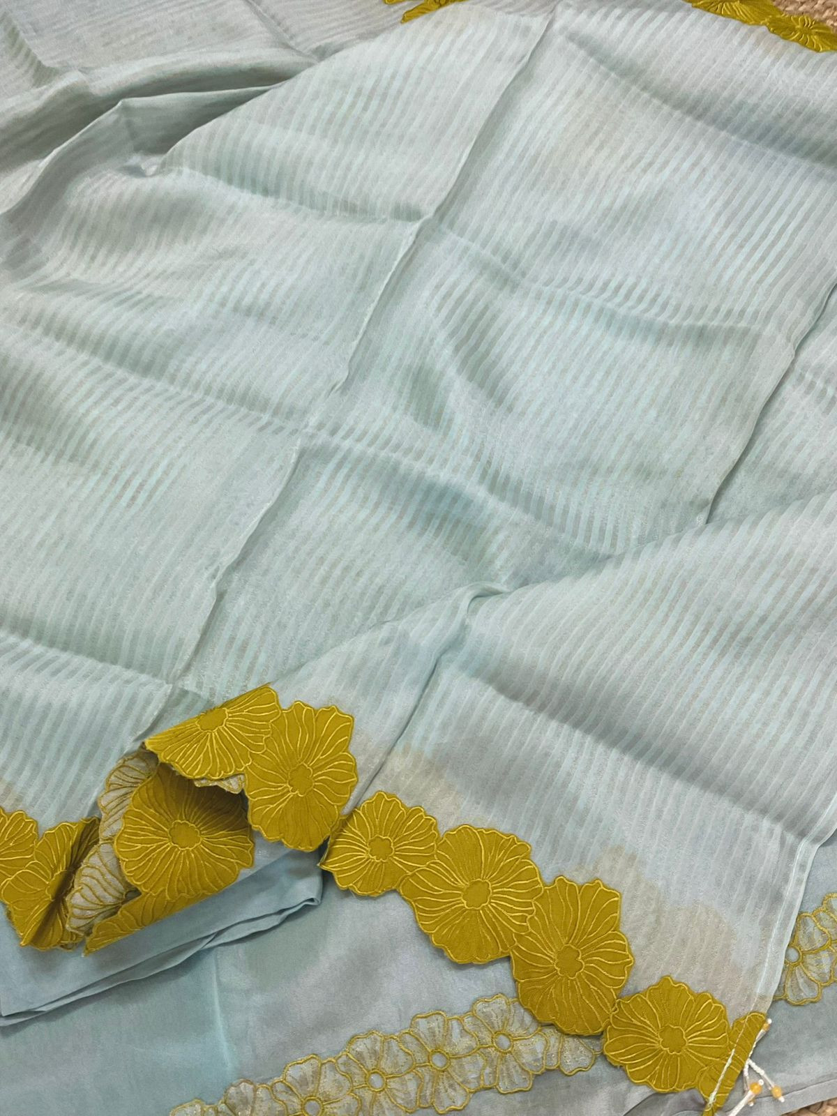 Pure Shimmer Silk Embroidered Suit - Blue