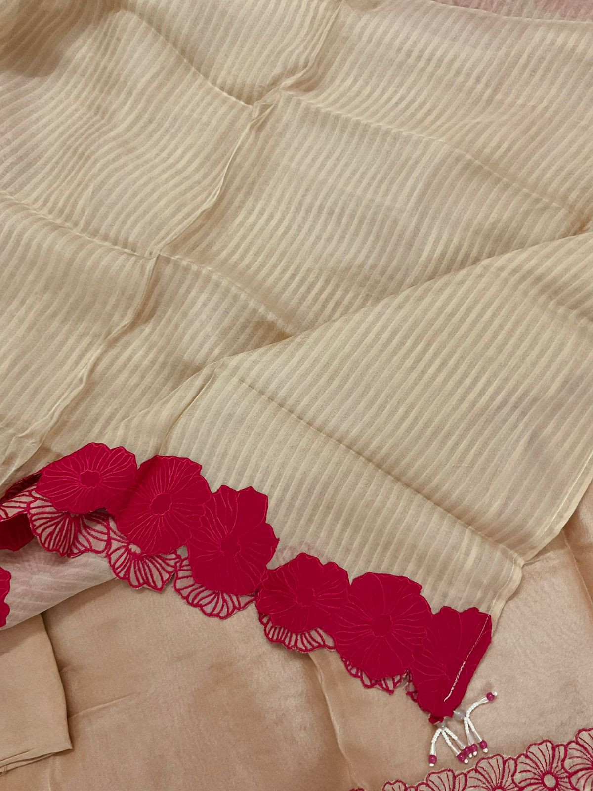 Pure Shimmer Silk Embroidered Suit - Beige