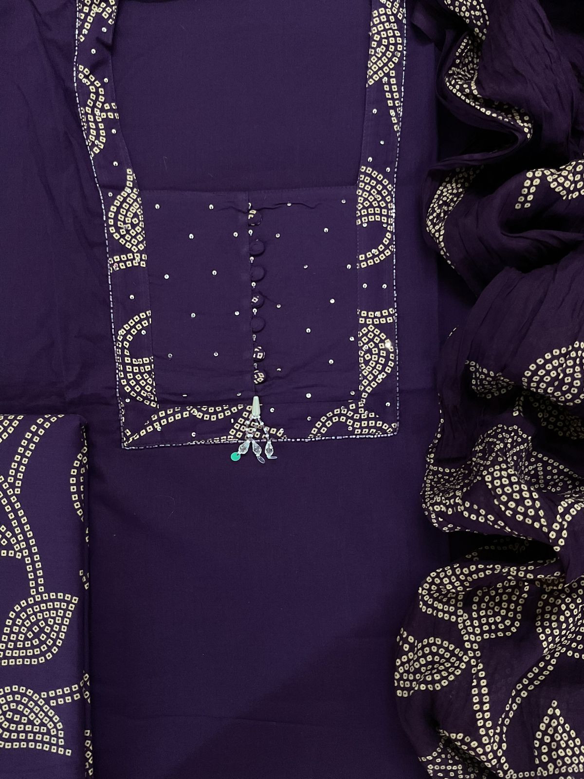 Pure Cotton Printed Embroidered Suit - Purple