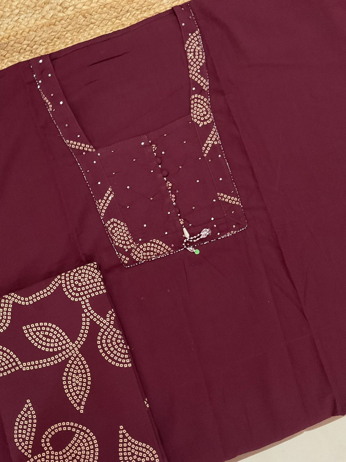 Pure Cotton Printed Embroidered Suit - Wine