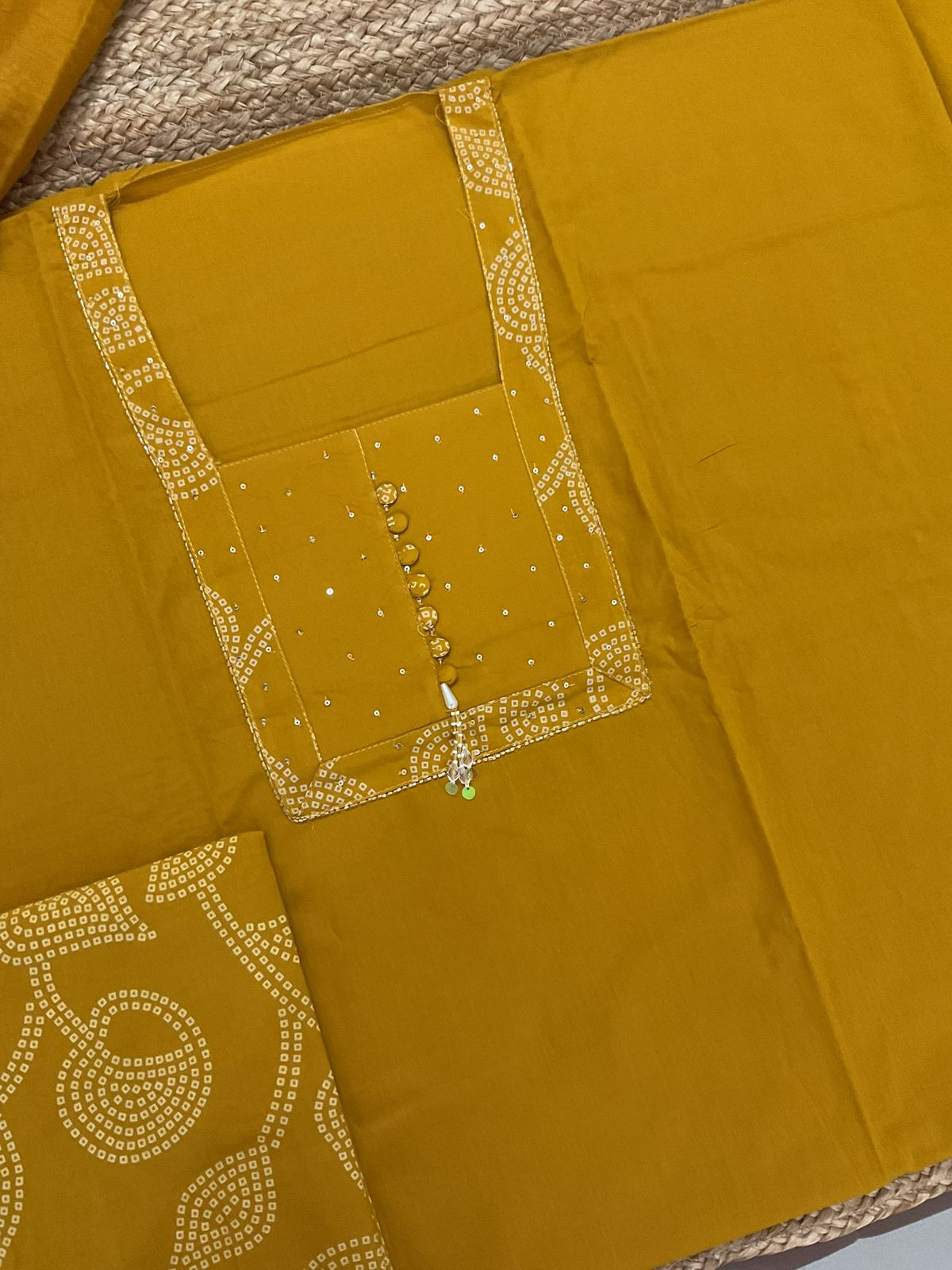 Pure Cotton Printed Embroidered Suit - Yellow