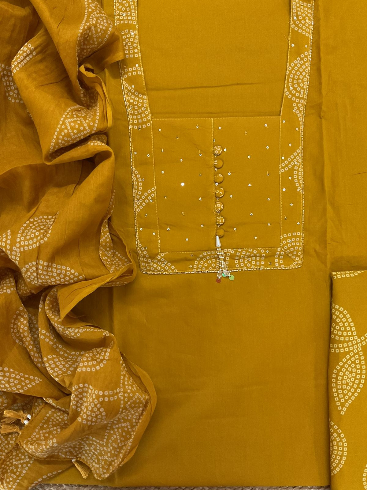 Pure Cotton Printed Embroidered Suit - Yellow