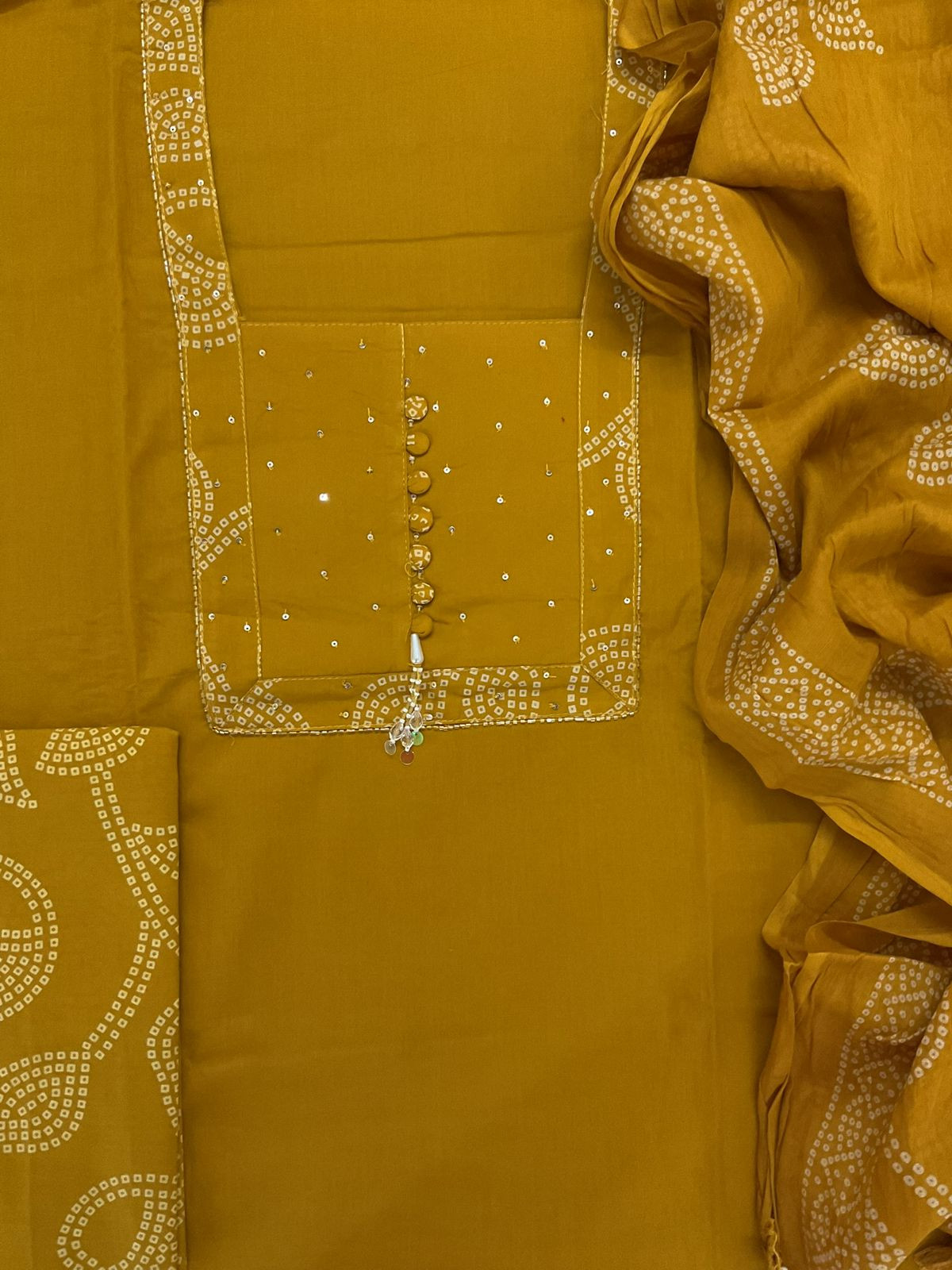 Pure Cotton Printed Embroidered Suit - Yellow