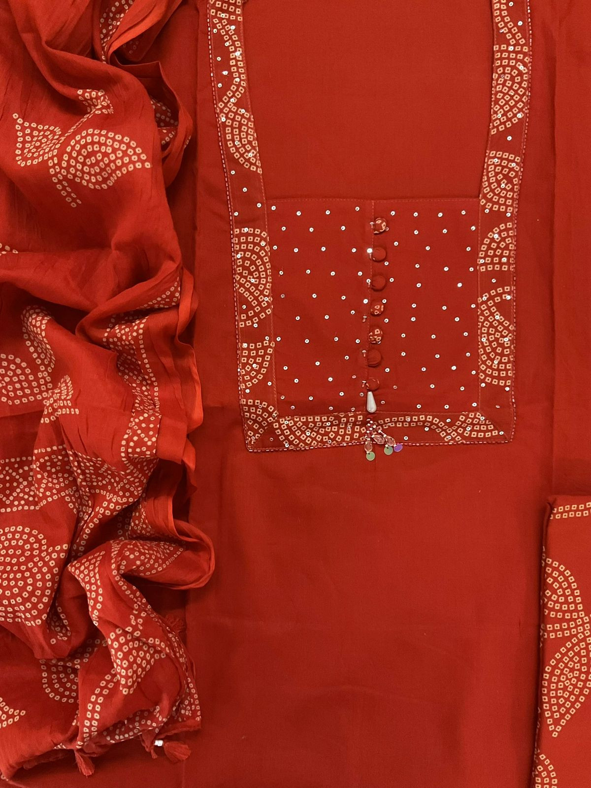 Pure Cotton Printed Embroidered Suit - Orange