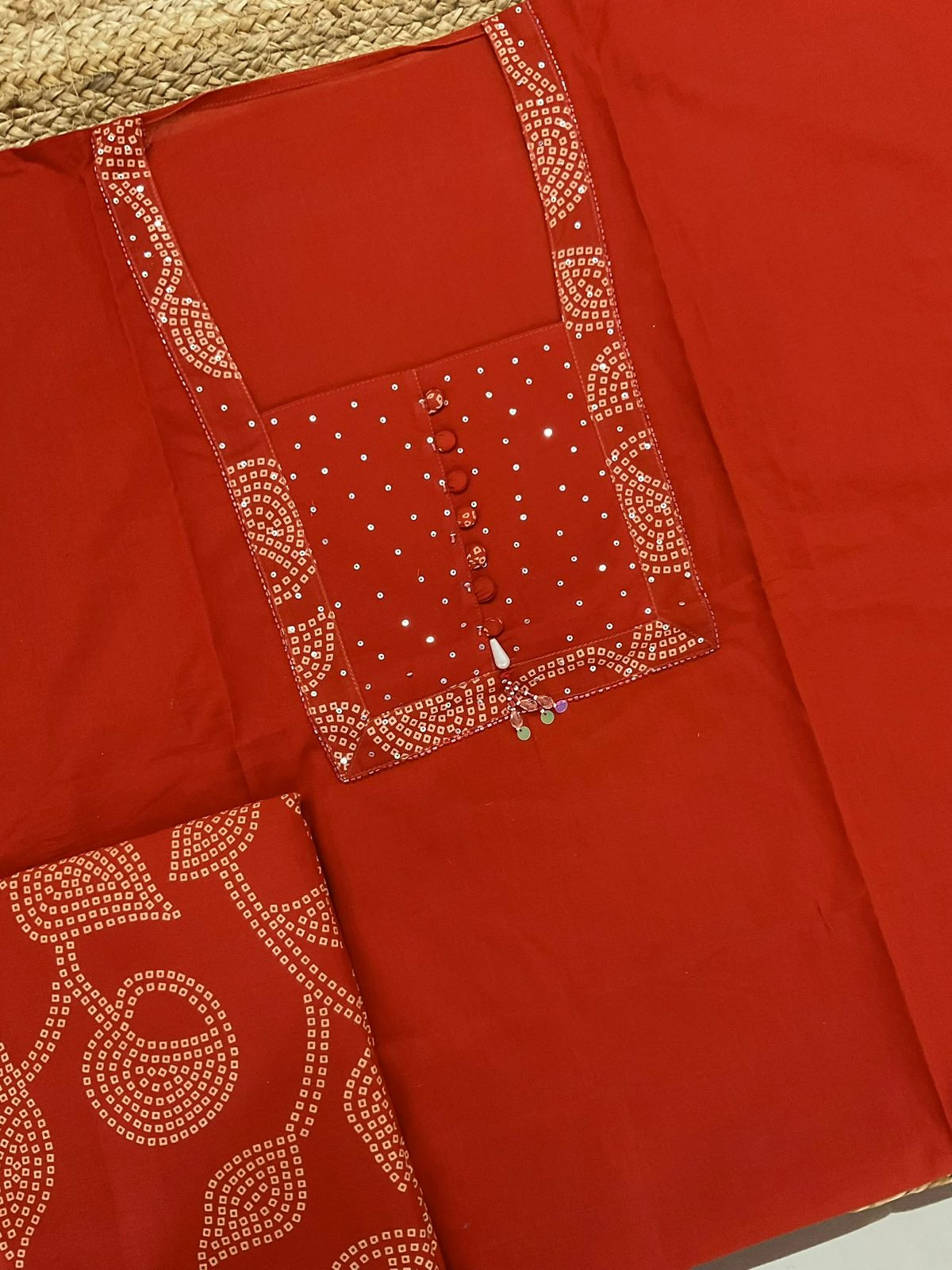 Pure Cotton Printed Embroidered Suit - Orange