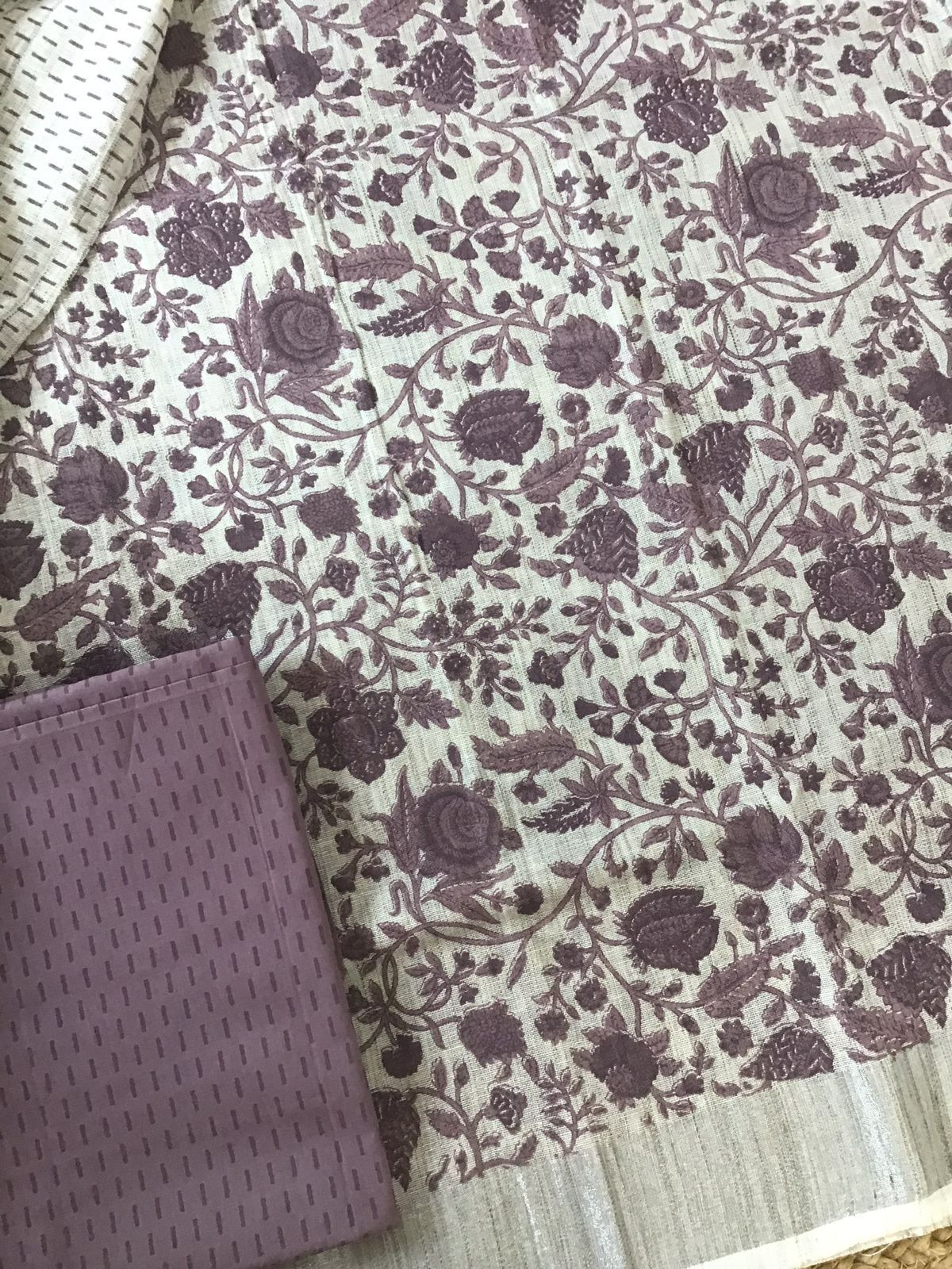 Soft Khadi Linen Printed Suit - Beige