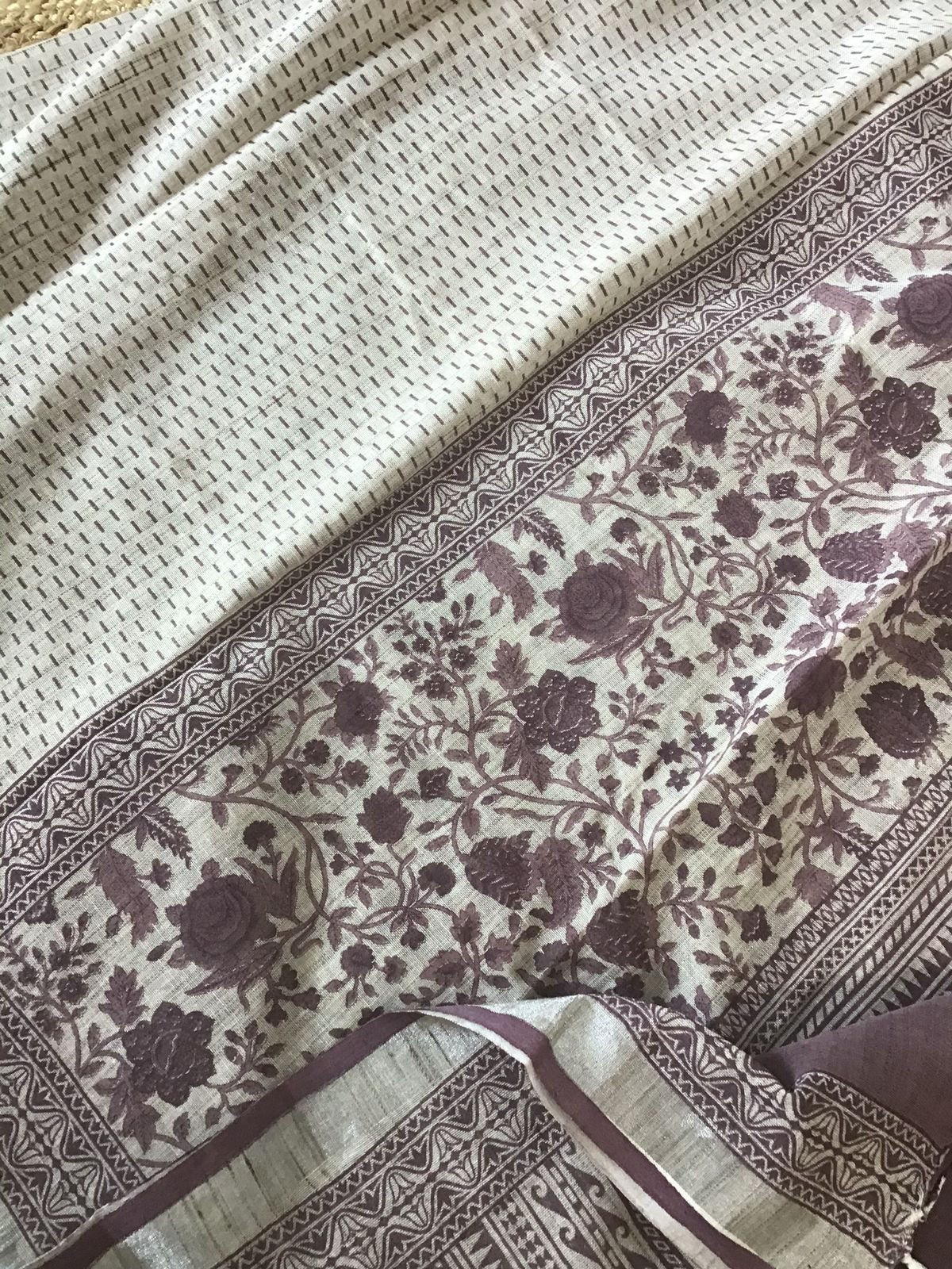 Soft Khadi Linen Printed Suit - Beige