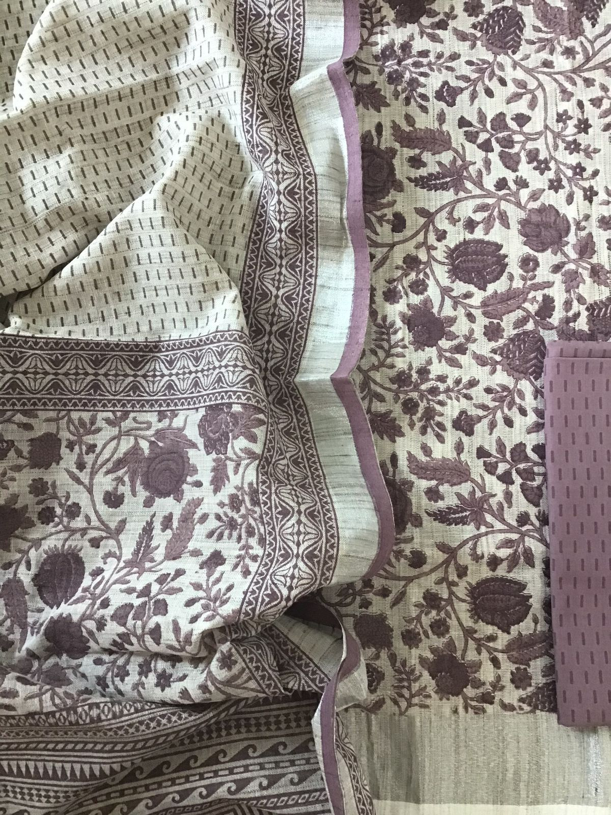 Soft Khadi Linen Printed Suit - Beige