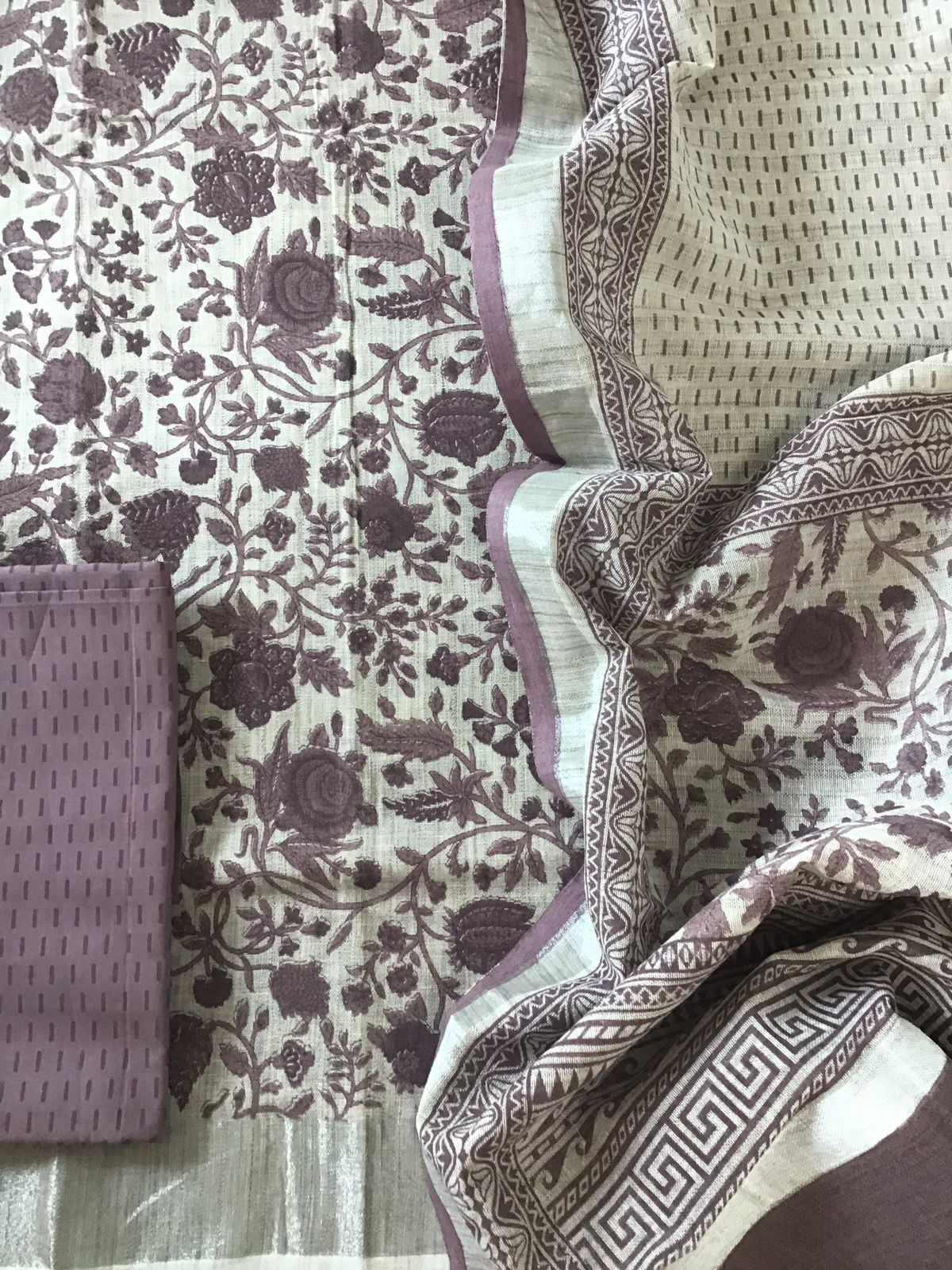 Soft Khadi Linen Printed Suit - Beige