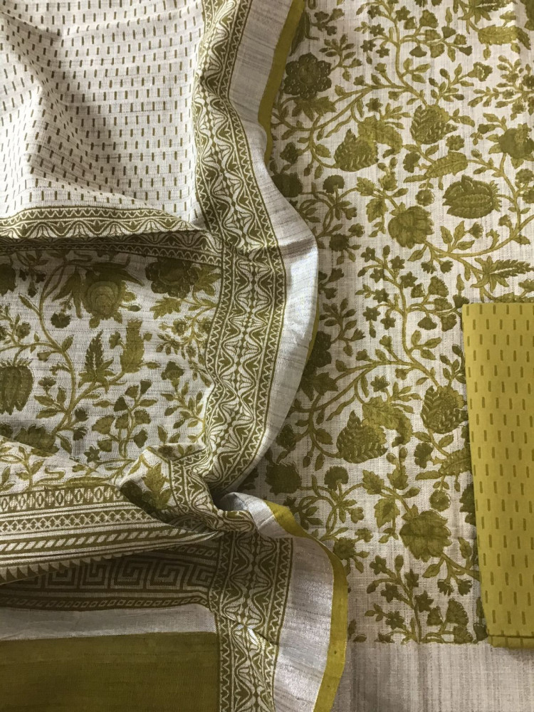 Image of Soft Khadi Linen Printed Suit - Beige