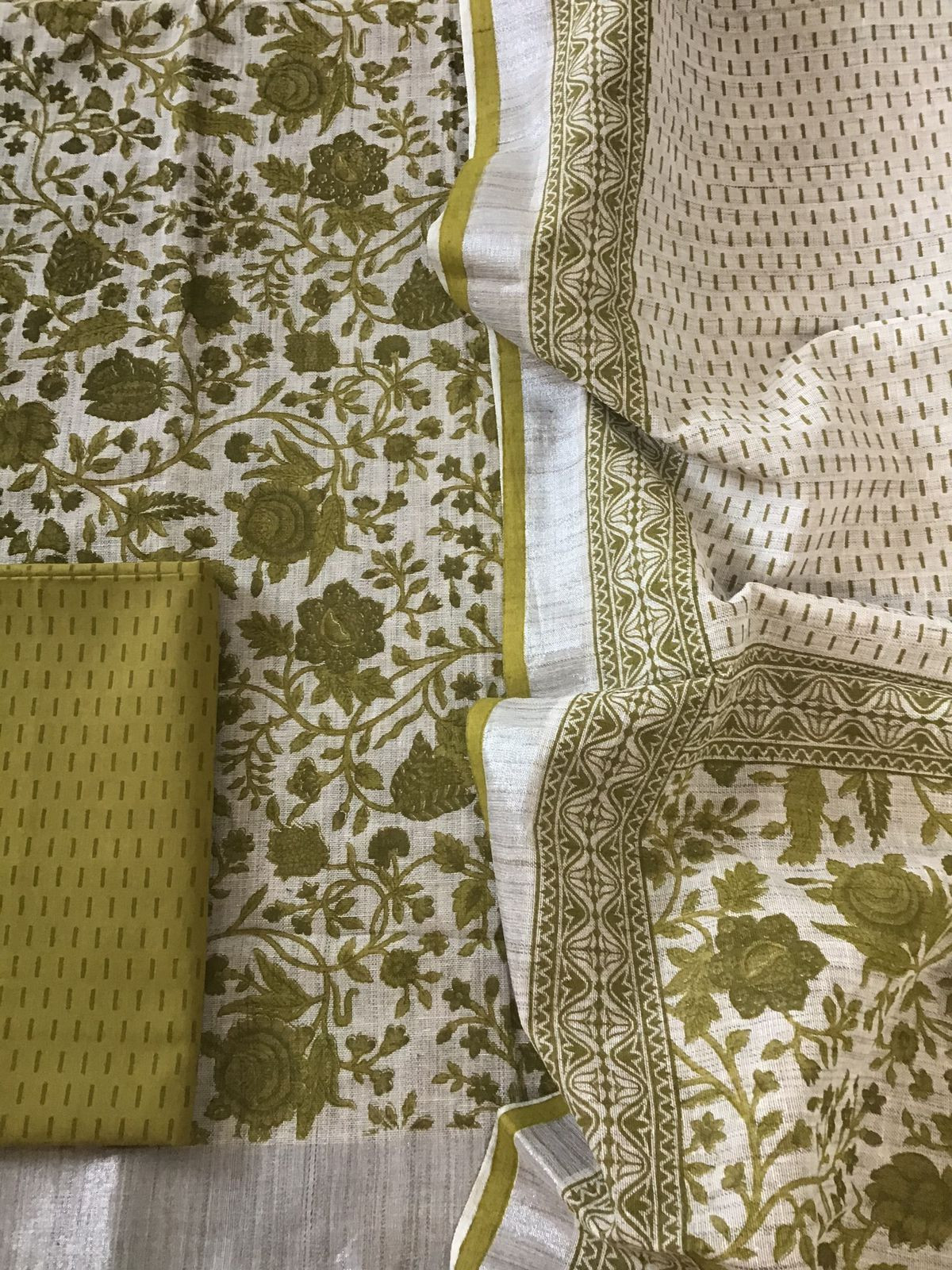 Soft Khadi Linen Printed Suit - Beige