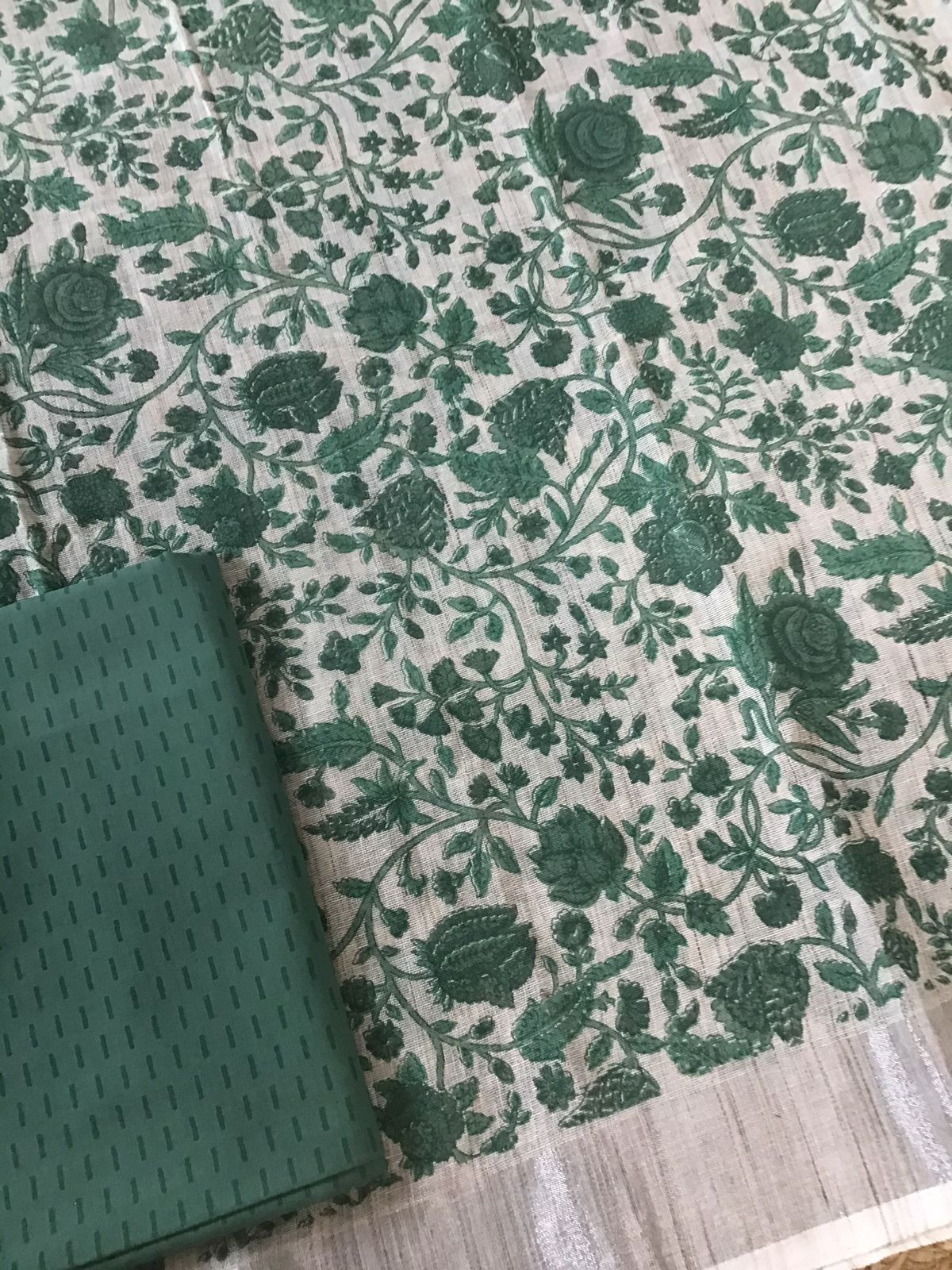 Soft Khadi Linen Printed Suit - Beige