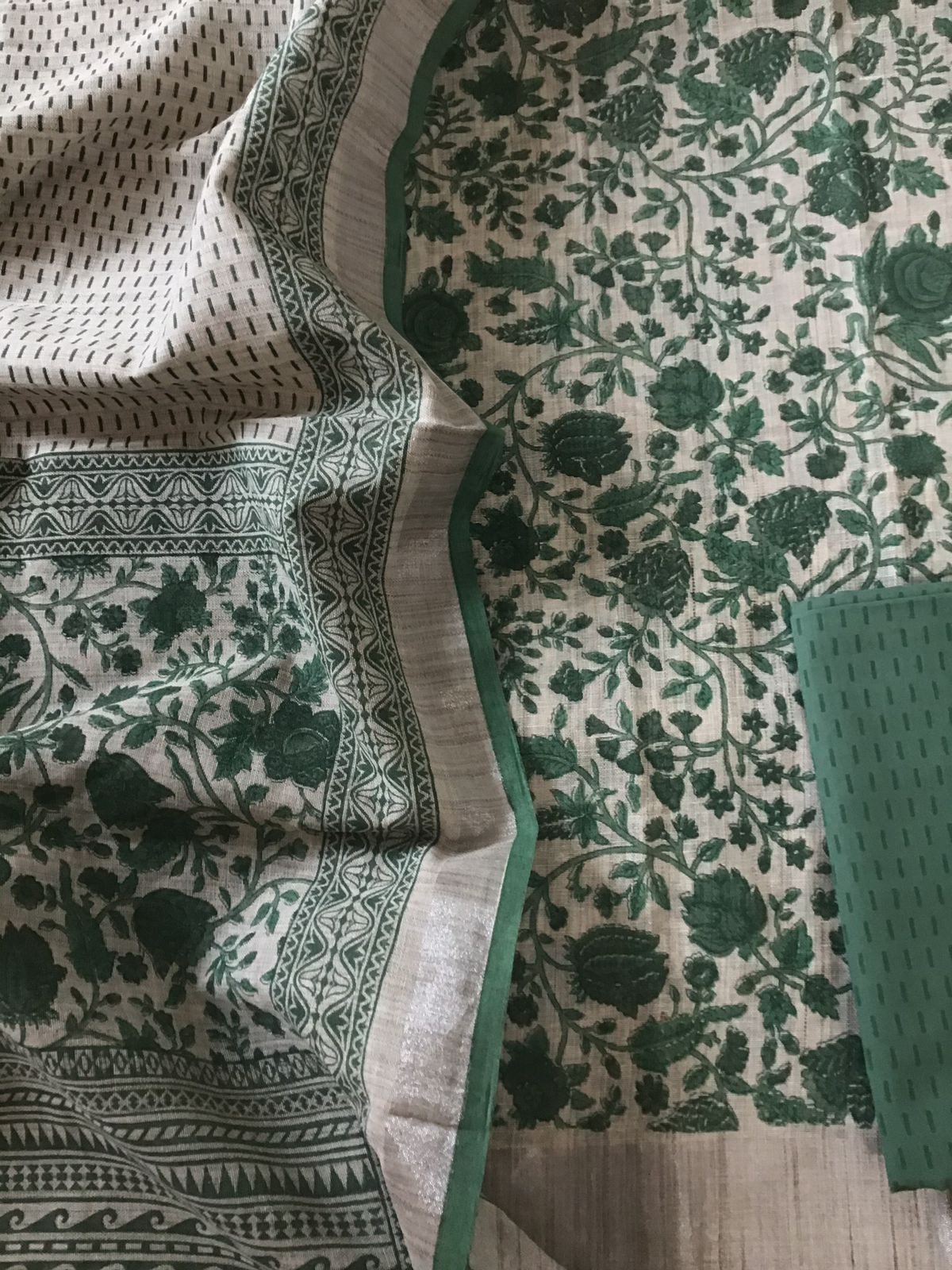 Soft Khadi Linen Printed Suit - Beige