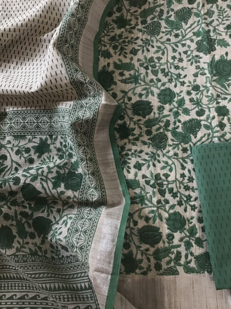 Image of Soft Khadi Linen Printed Suit - Beige