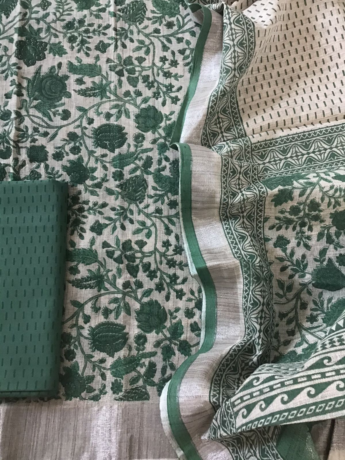 Soft Khadi Linen Printed Suit - Beige