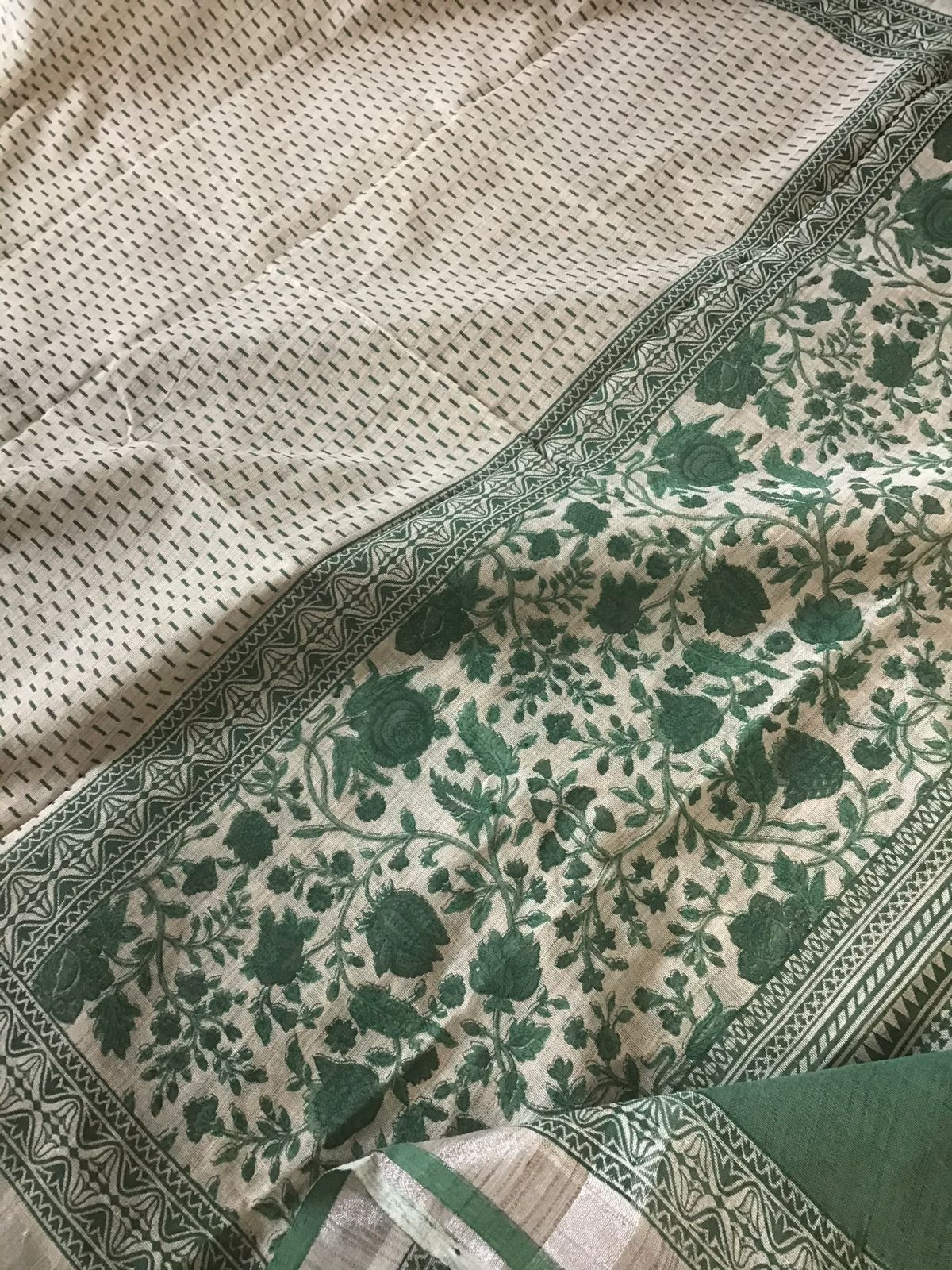 Soft Khadi Linen Printed Suit - Beige